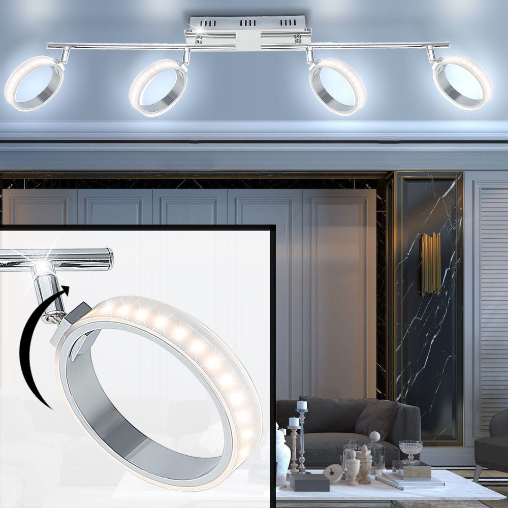 Globo LED Deckenleuchte, LED-Leuchtmittel fest verbaut, Warmweiß, LED Decken Lampe Wohnraum ALU Leuchte Ringe schwenkbar Spot Balken
