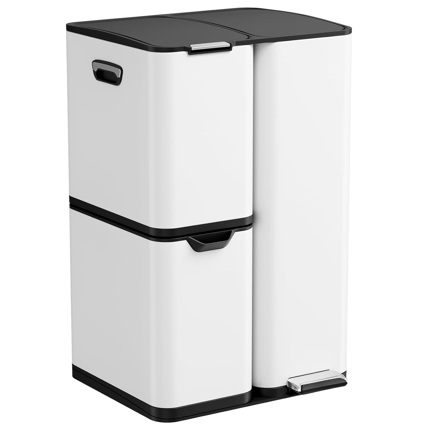 TLGREEN Mülltrennsystem 60L Edelstahl Abfallsammler mit 3 Fächern,Pedal- und Handbedienung, Soft-Close Deckel, Anti-Fingerabdruck, für Küche & Wohnzimmer