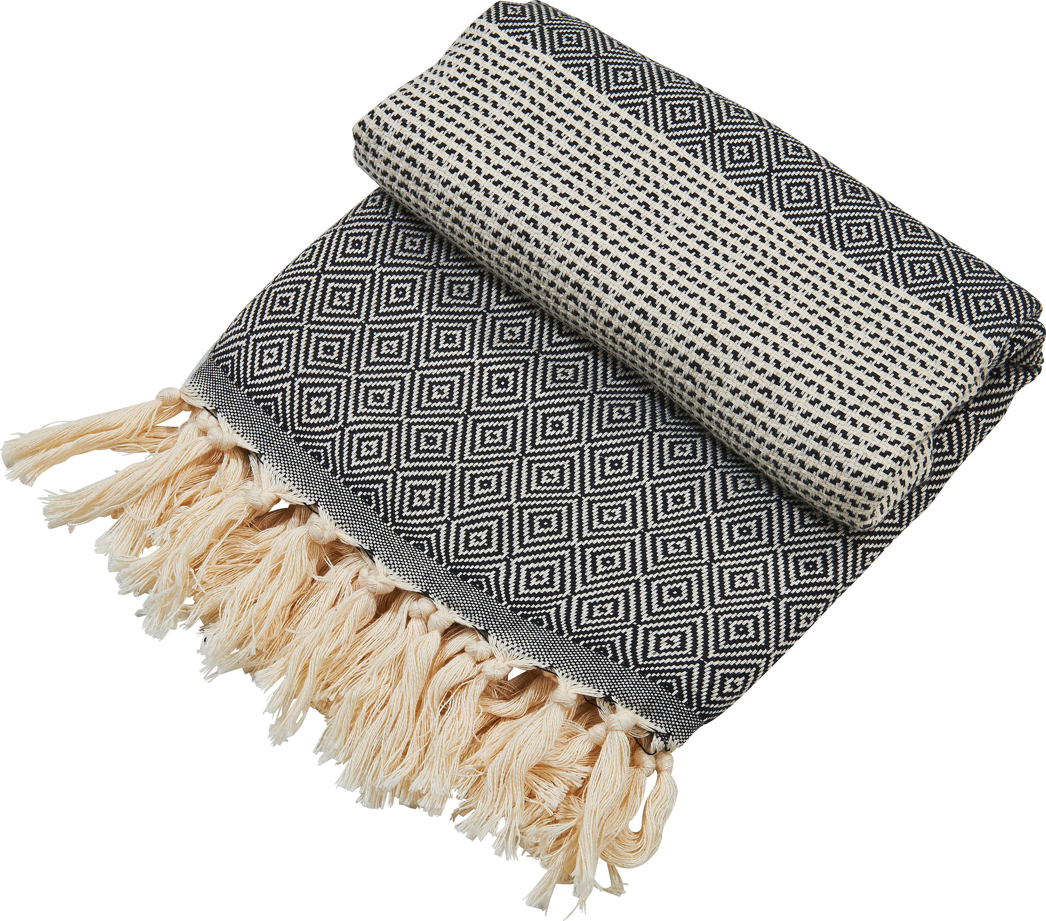 Plaid Lounge Diamond, done.®, Leichtes Plaid mit geknoteten Fransen