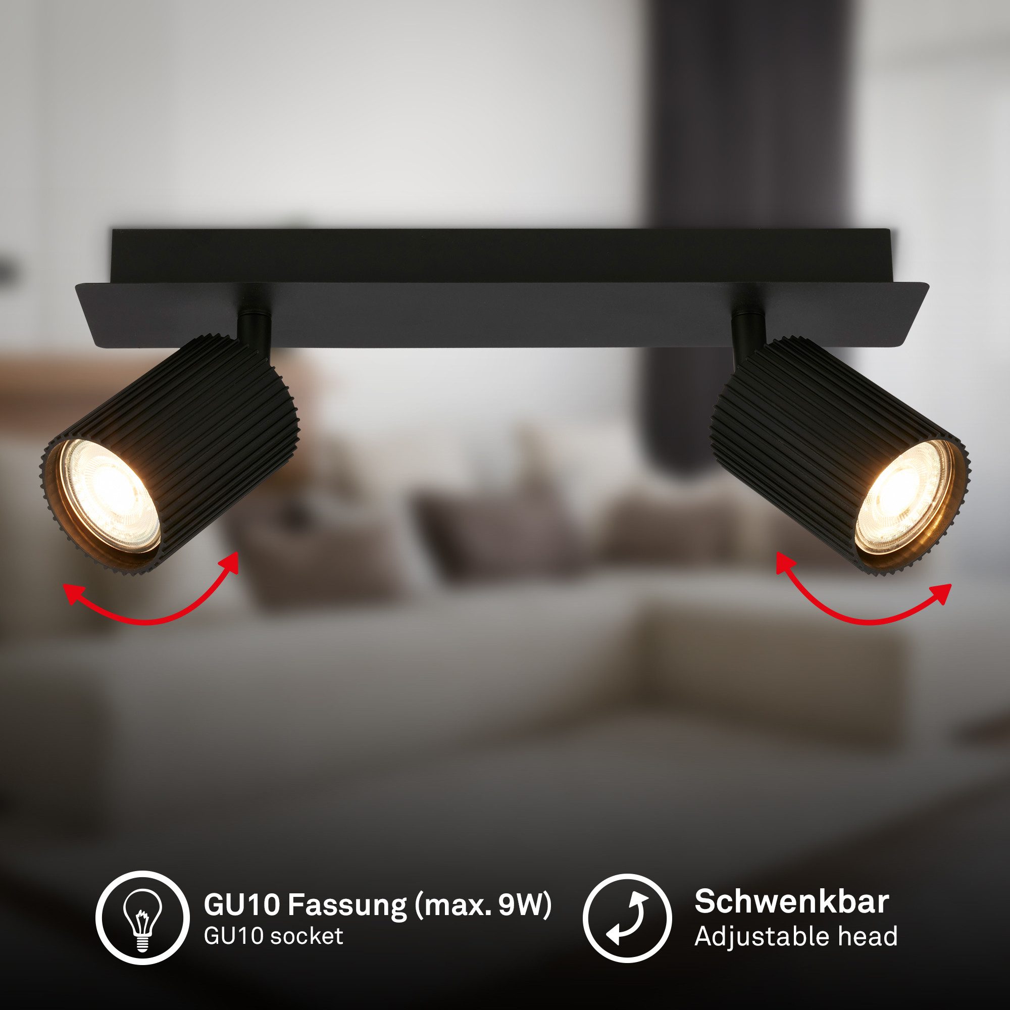 Briloner Leuchten LED Deckenspot Deckenleuchte Wandleuchte schwenkbar GU10 Deckenlampe Wohnzimmer Flur, 2-flammig, ohne Leuchtmittel, Abhängig vom Leuchtmittel, Schwarz, Beige, Coffee-Warmgrey, Wohnzimmer, Flur, Büro