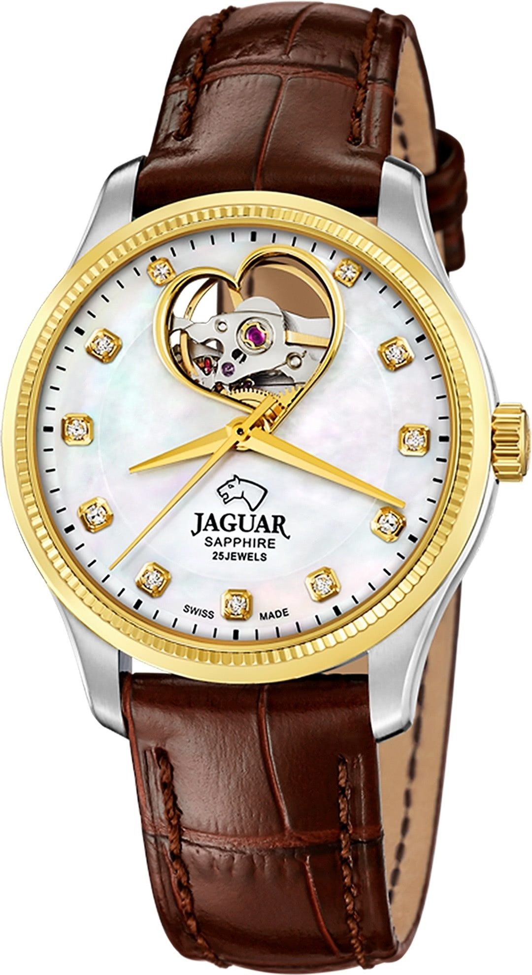 JAGUAR Quarzuhr Jaguar Damenuhr Leder braun Jaguar Coeur, (Analoguhr), Damen Armbanduhr rund, Lederarmband braun