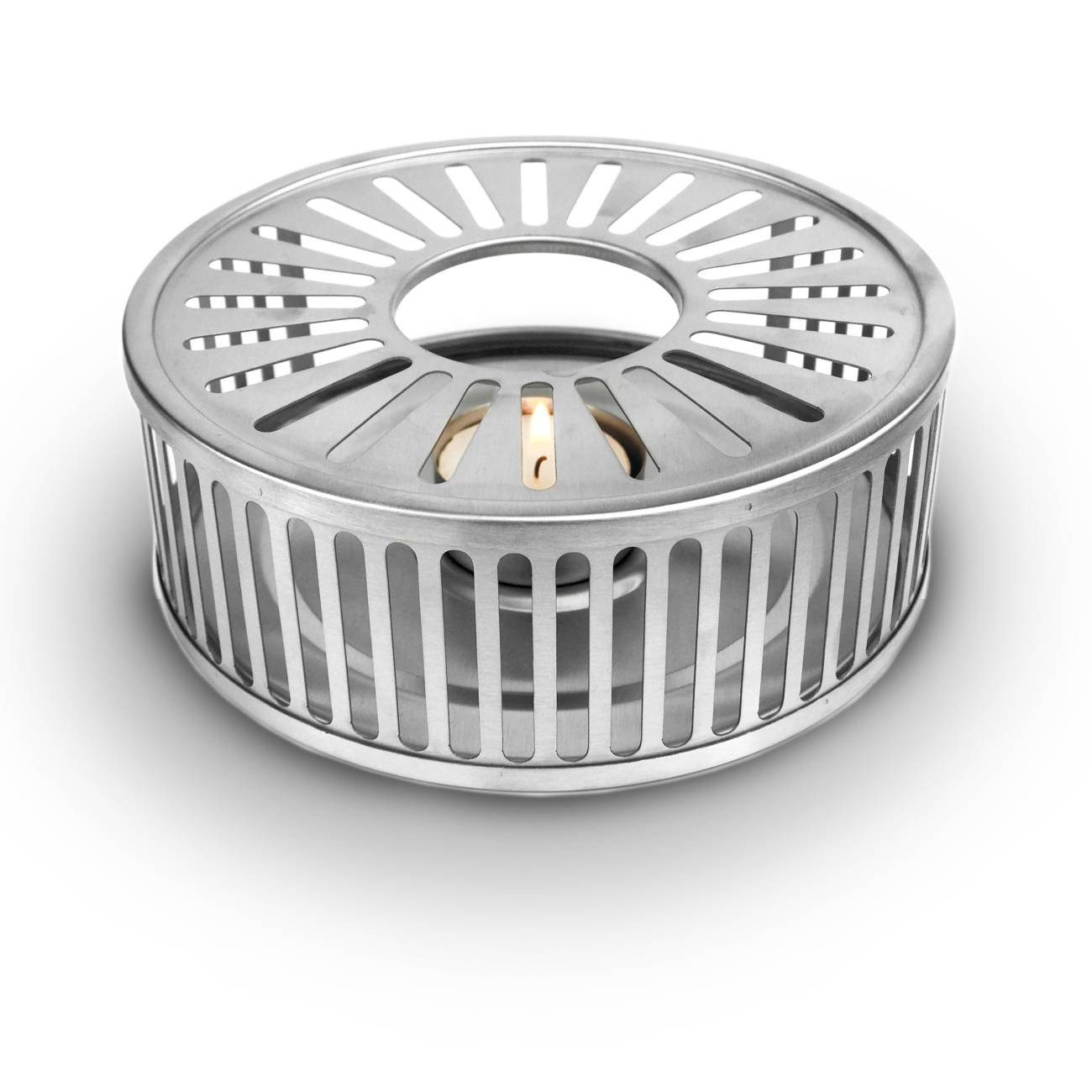 Creano Stövchen Stövchen “Stripes” Silver aus Edelstahl, (2-tlg), Teewärmer aus Edelstahl, stabil, sämtliche Teekannen geeignet