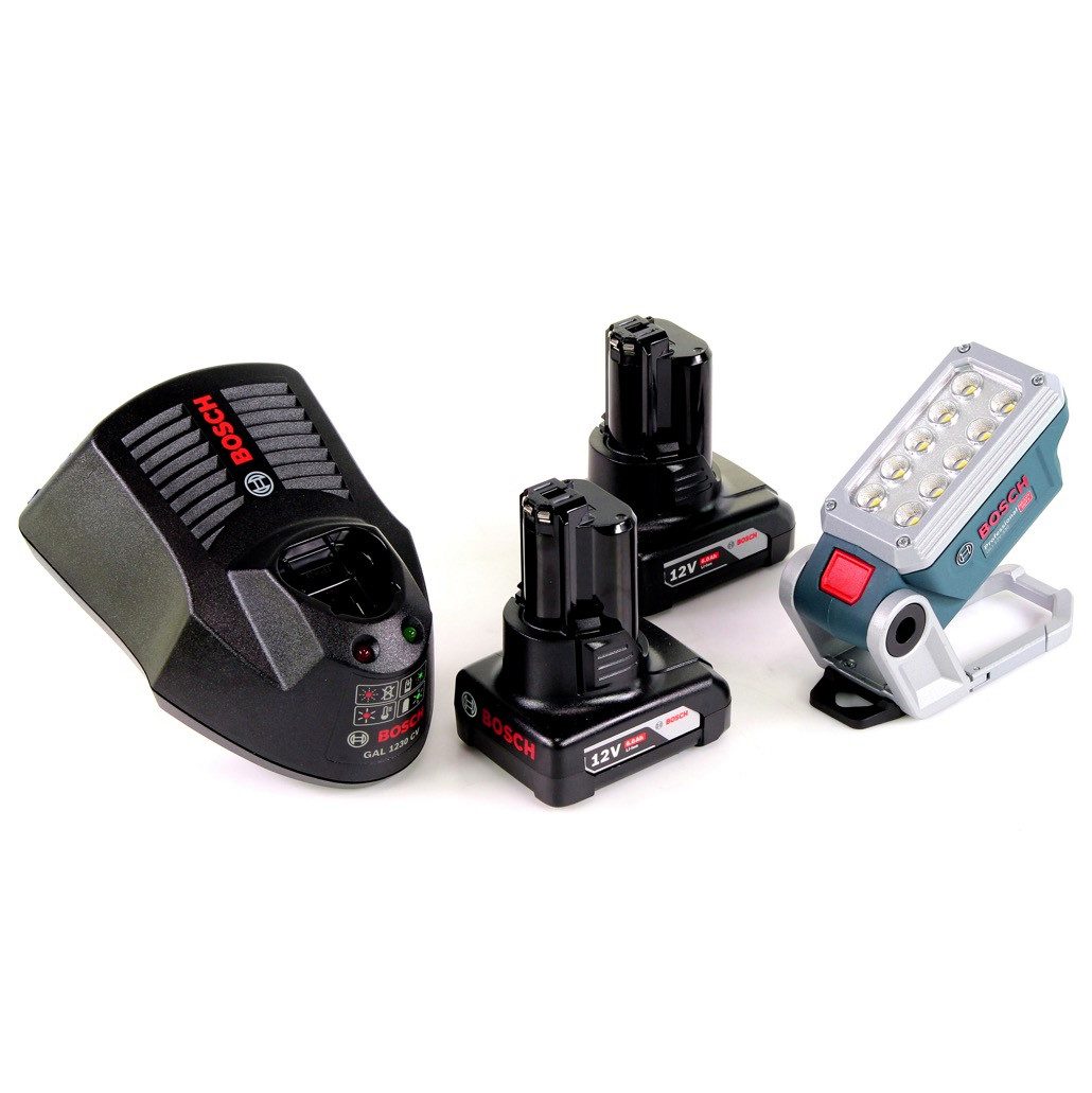 Bosch Professional Baustrahler Akku Lampe GLI 12V-330 DeciLED + 2 x 6,0 Ah Akku + Ladegerät