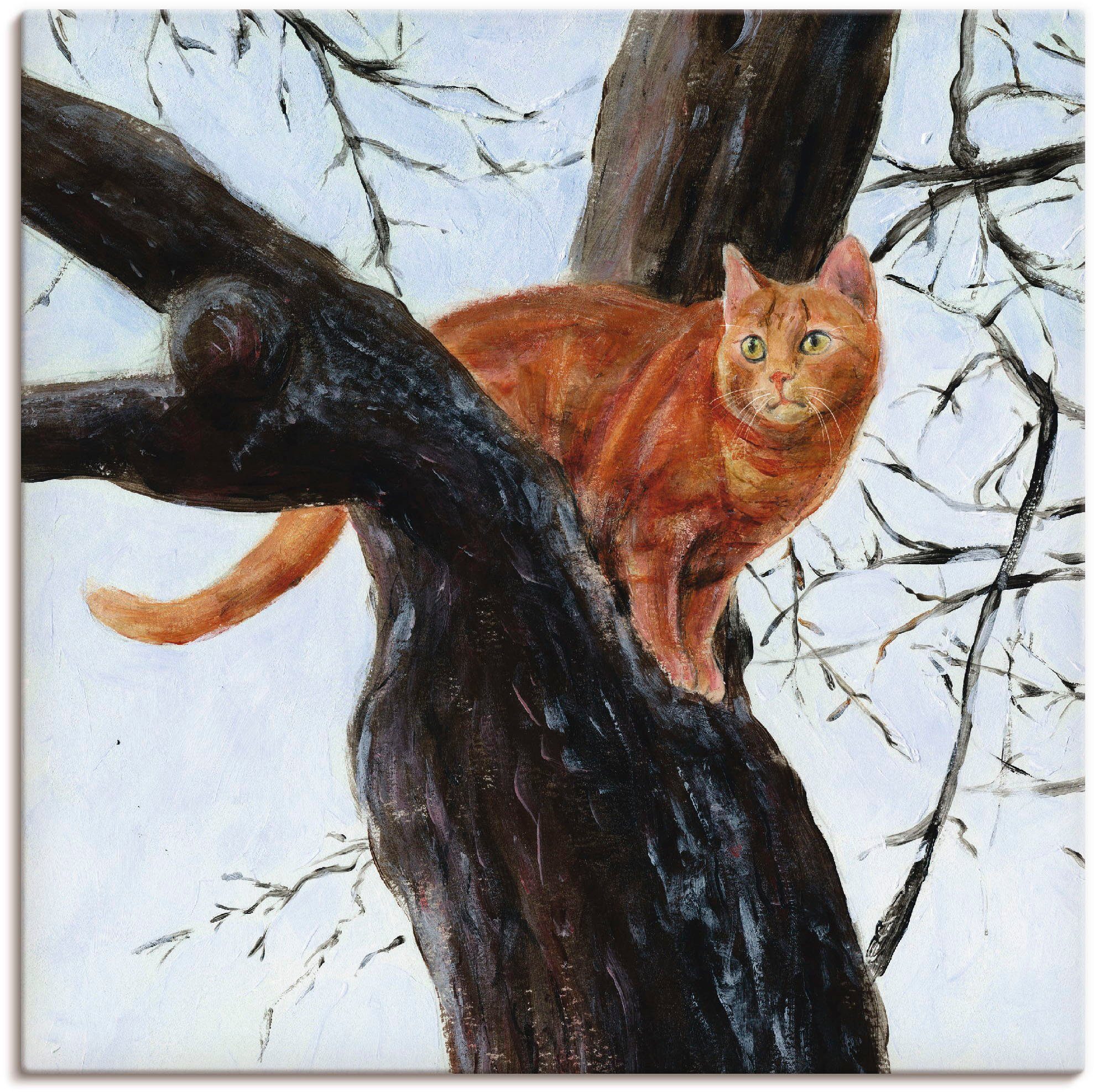 Artland Leinwandbild Katze im Baum, Haustiere (1 St), auf Holzrahmen gespannt