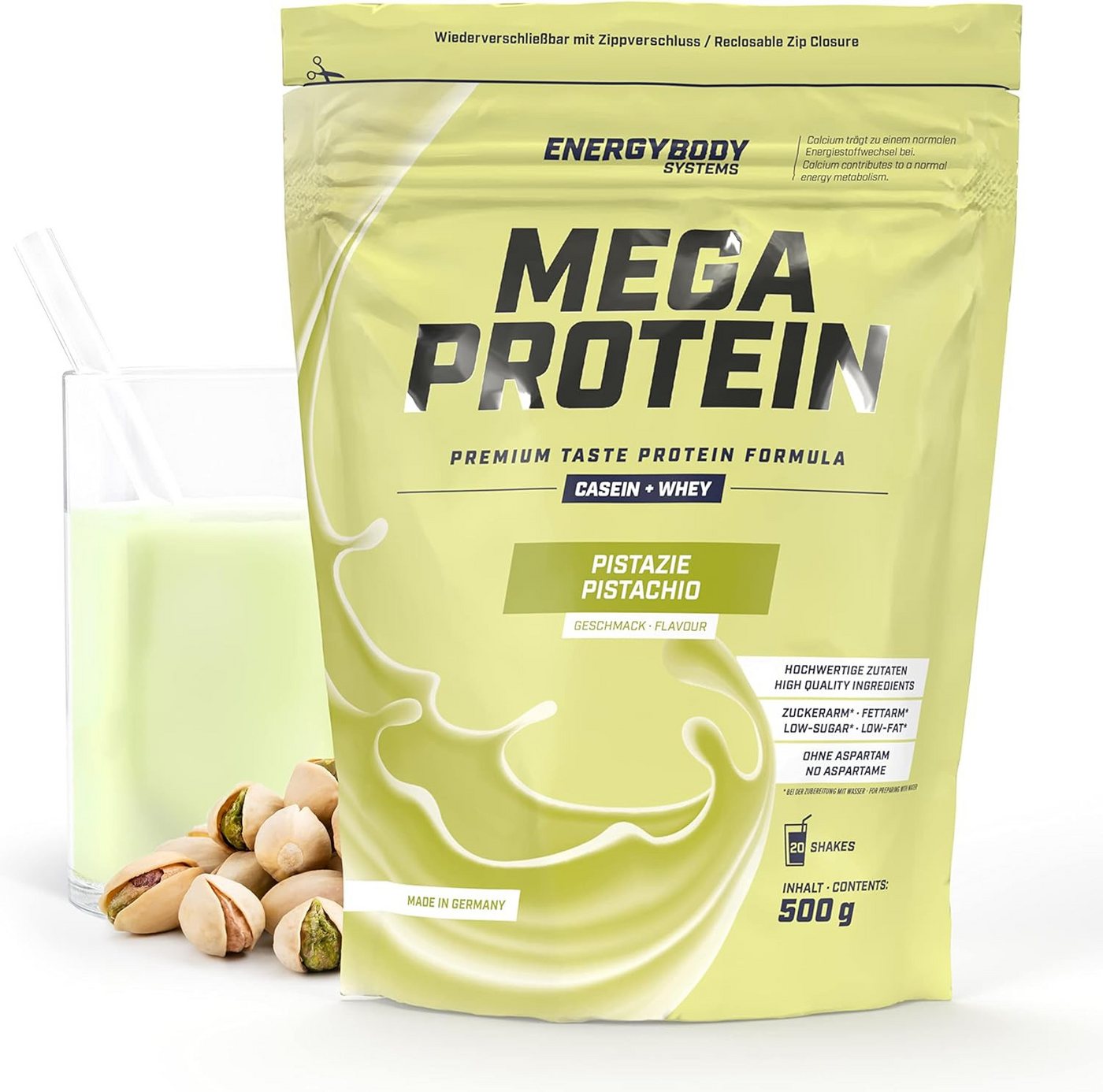 Energybody Systems Mega Protein Pulver, Whey und Casein Eiweißpulver, super cremig lecker, aspartamfrei