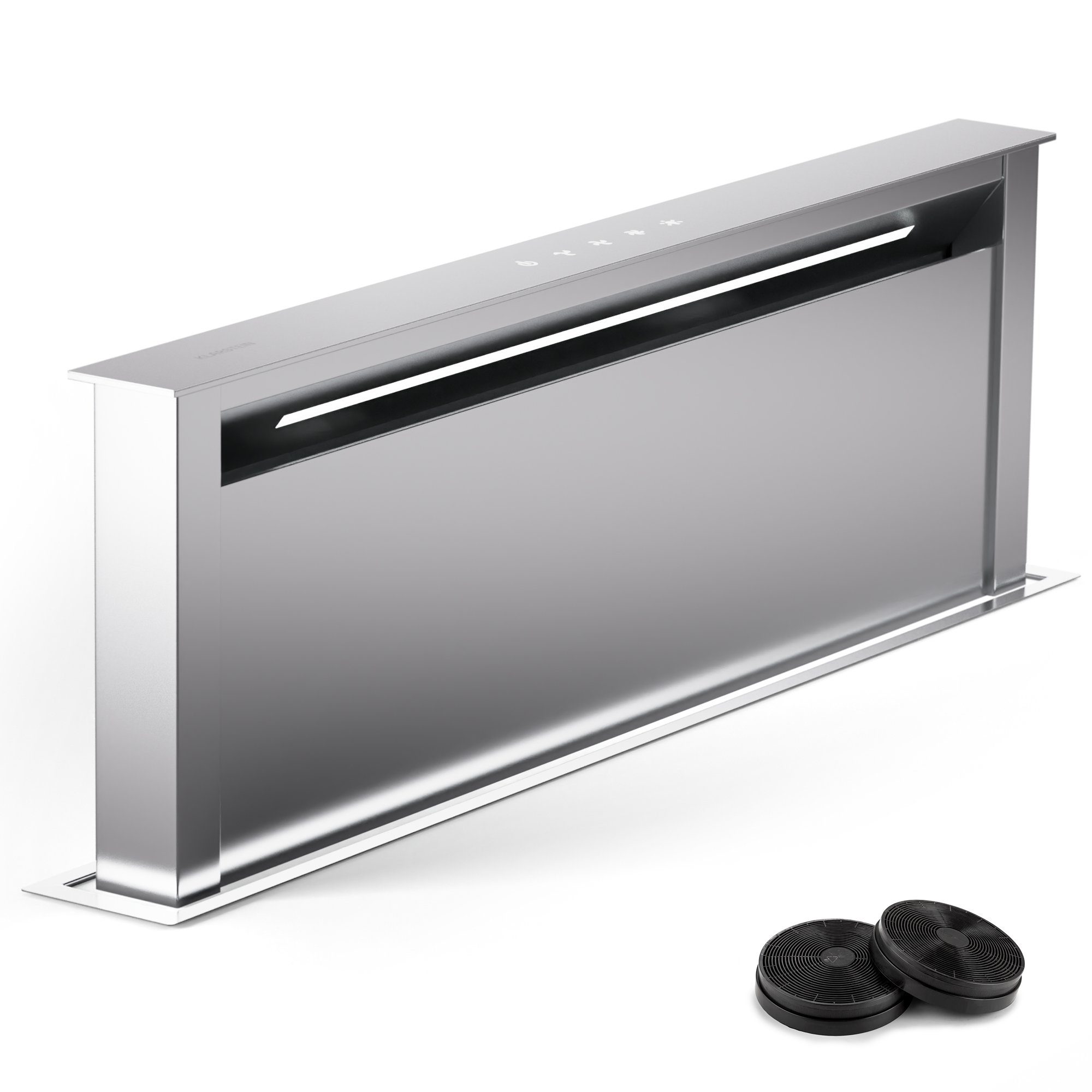 Klarstein Deckenhaube Royal Flush Eco Serie CGCH3-RoyalFEco-90SS Royal Flush Eco, Dunstabzugshaube Downdraft Abluft Umluft LED