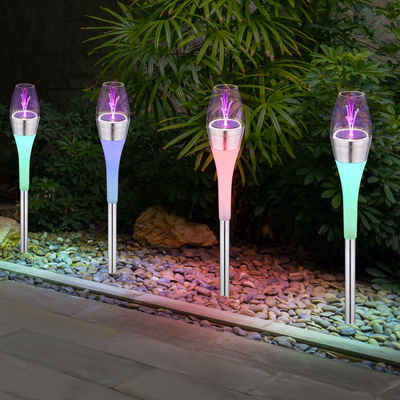 Globo LED Gartenleuchte, LED-Leuchtmittel fest verbaut, Warmweiß, Farbwechsel, LED Solarleuchte Solarlampe Farbwechsler Schalter Edelstahl H 55 cm 4x