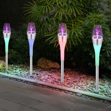 etc-shop LED Gartenleuchte, LED-Leuchtmittel fest verbaut, Warmweiß, Farbwechsel, LED Solarleuchte Solarlampe Farbwechsler Schalter Edelstahl H 55 cm