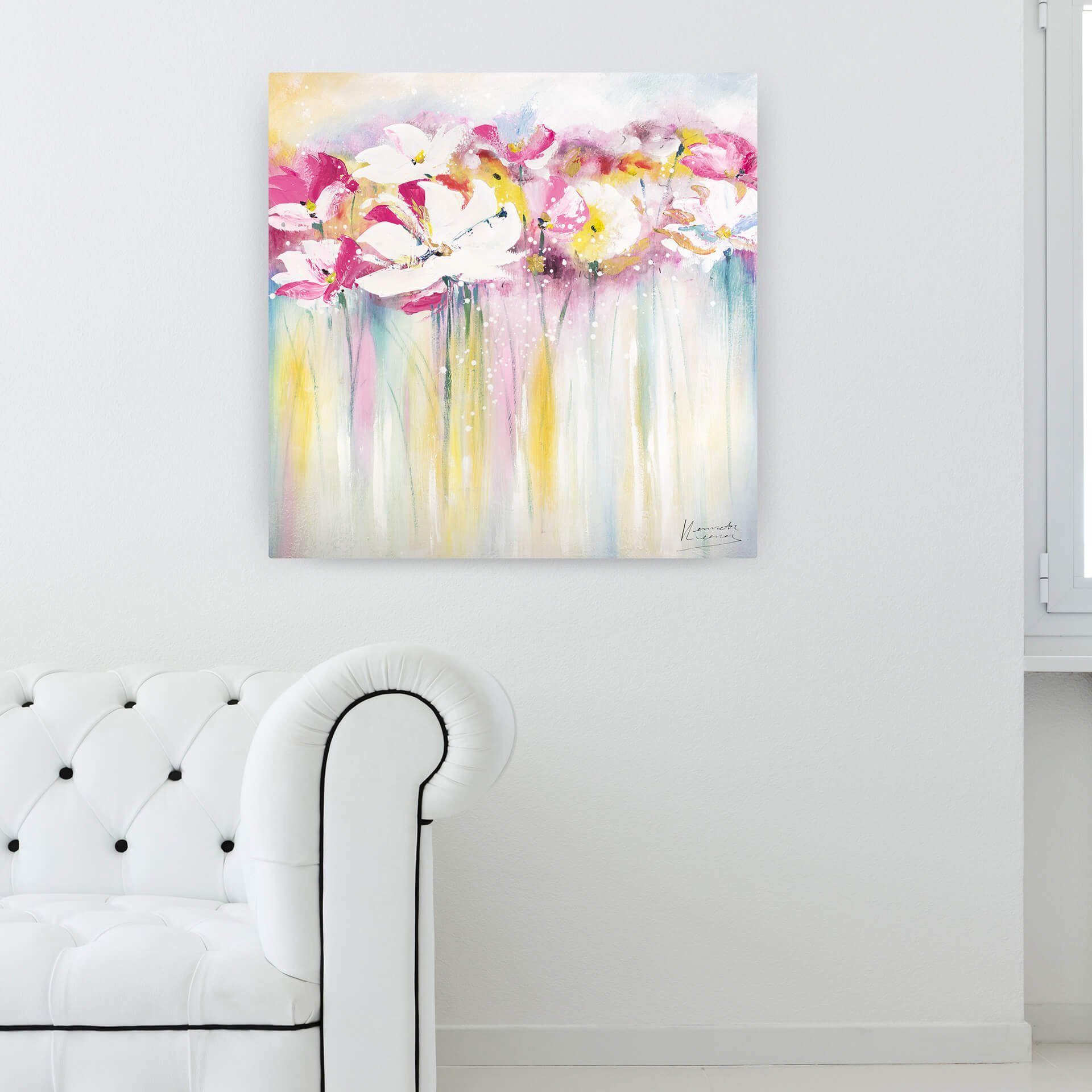 80x80 cm, Leinwandbild 100% Scented Wohnzimmer rosa, Summertime weiß Gemälde HANDGEMALT Wandbild Rose KUNSTLOFT