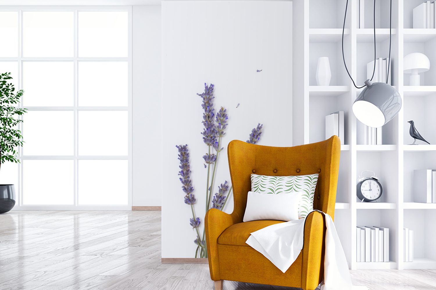 MuchoWow für Vliestapete Fototapete Schlafzimmer Fototapete gegen (2 lilafarbene Kleine Wohnzimmer St), einen Lavendelblüten Küche, Matt, Himmel, bedruckt, grauen