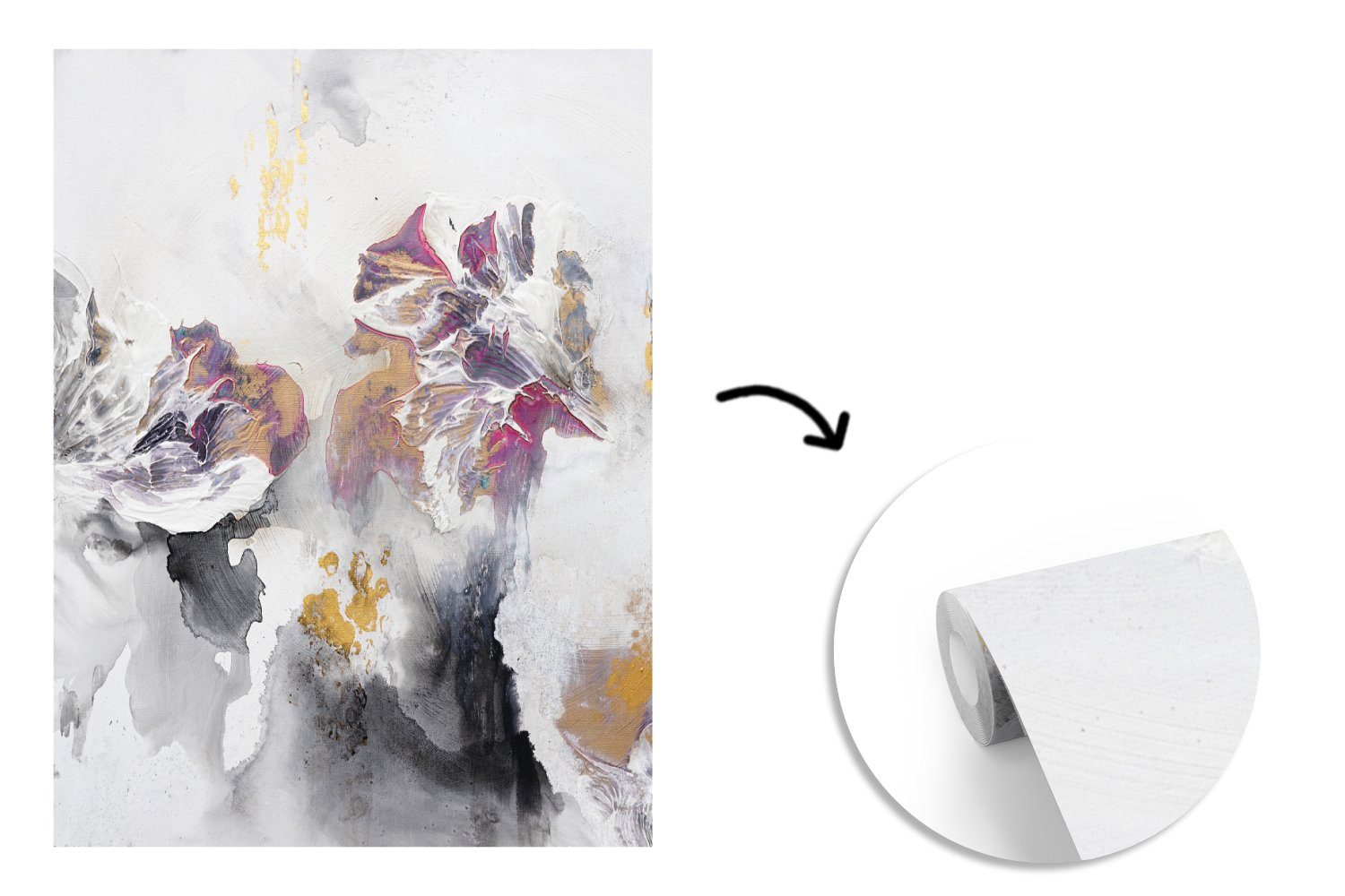 MuchoWow Fototapete Farbe - Farben Montagefertig - Weiß Wandtapete Abstrakt- Wohnzimmer, Tapete Vinyl Gold, Matt, (4 - bedruckt, für St)