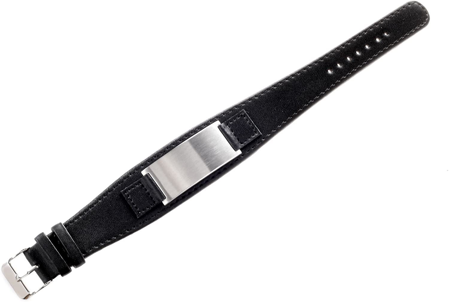 Armband - - Schwarz Lederarmband LE61007B Platte Zum Karisma verstellbar Leder mit Edelstahl matt Ideal Eingravieren Karisma 19-22,5cm poliert