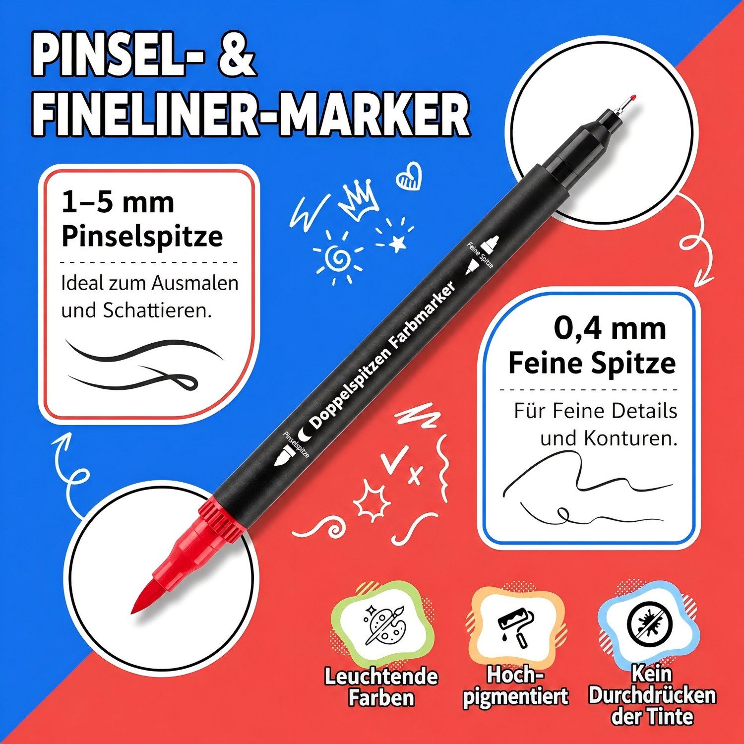 MOPUEA Filzstift Wasserfarbenstifte Acrylmalstifte Brush Pens Doppelspitzen- Lackmarker, (Set, 120-tlg., Pinselstifte Permanentmarker Filzstift, Handlettering), Doppeltipp-Stifte mit Aufbewahrungstasche