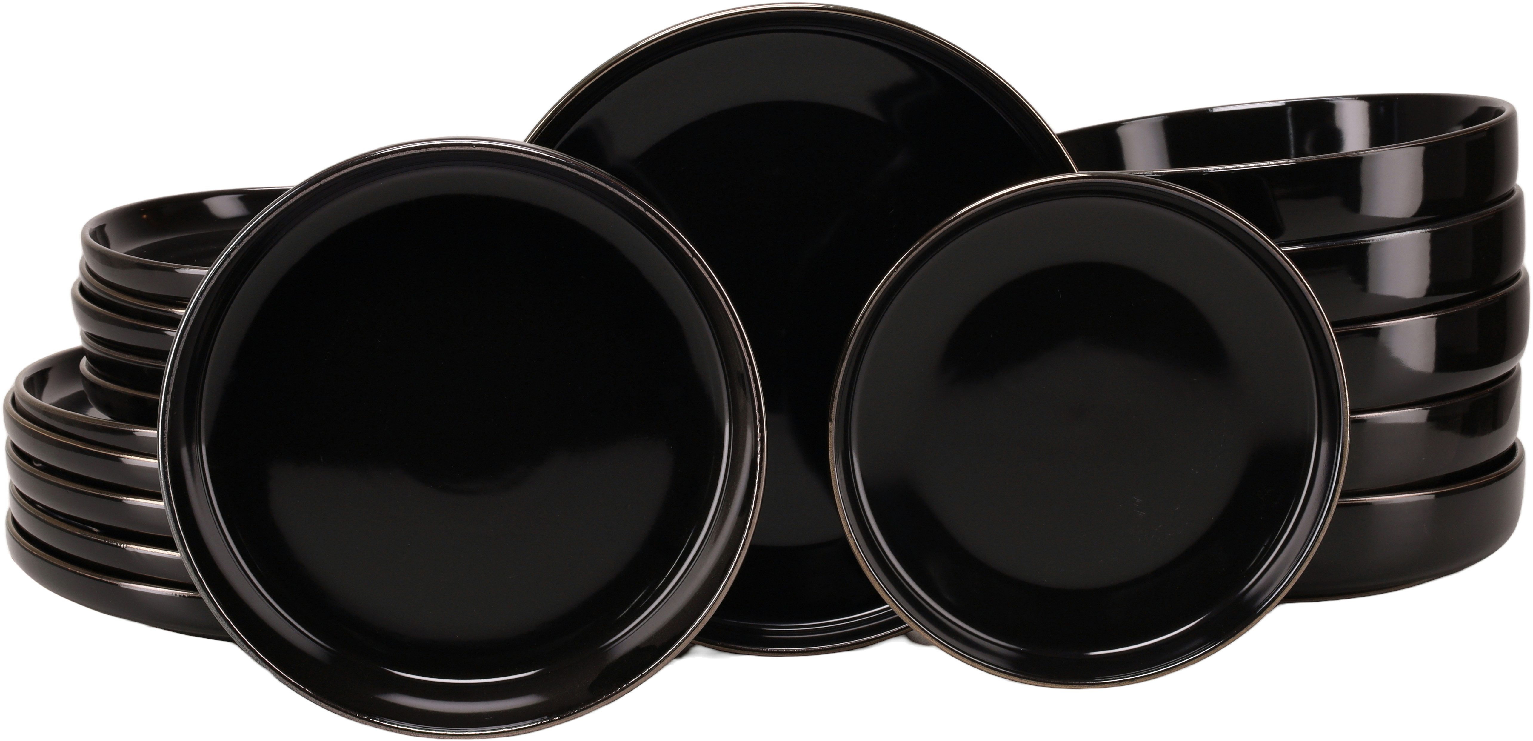 CreaTable Teller-Set Nordic Festive, Service 18-tlg. (18-tlg), 6 Personen, Steinzeug, Teller Set, Minimalistisches Design, Dezente goldene Akzente