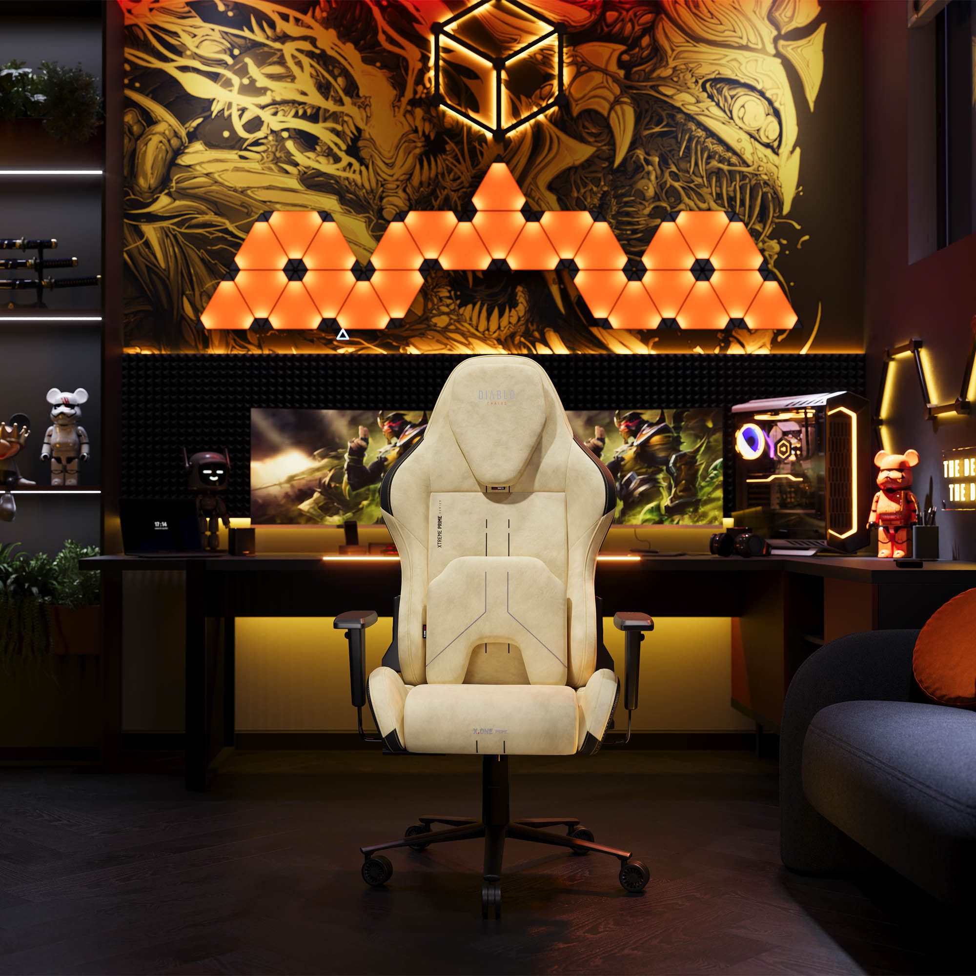 DIABLO CHAIRS Gaming-Stuhl X.One Prime Stoff ergonomisch Metallbasis 140kg CoolComfort (Magnetische Kopfstütze, Höhenverstellbare Armlehnen, Kühlender Sitz), Kopfstütze Lendenkissen CoolComfort Räder Stoff
