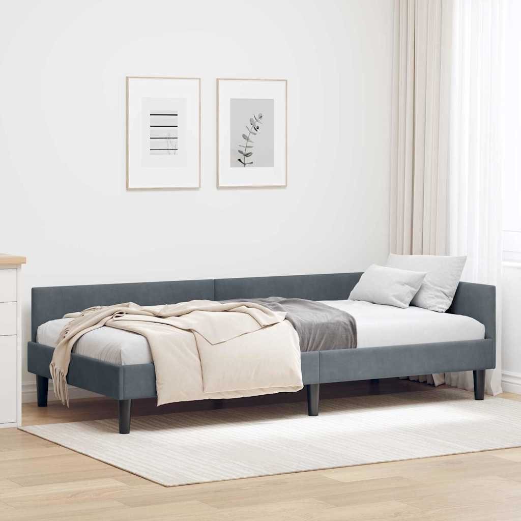 vidaXL Bett Eckbettgestell mit Kopfteil Dunkelgrau 90 cm x 200 cm Samt (1-tlg)
