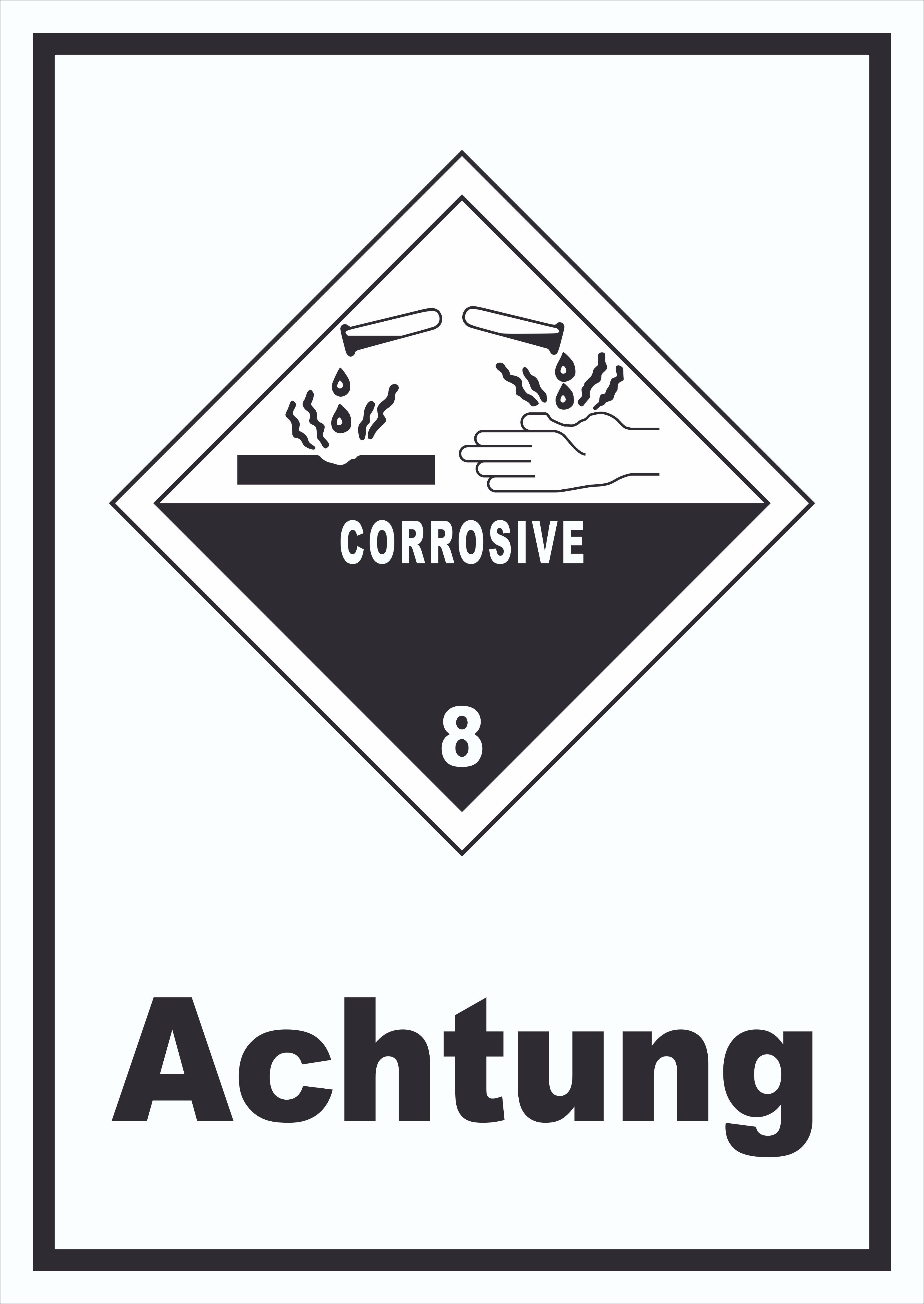 HB-Druck Hinweisschild Schild Ätzende Stoffe Achtung Corrosive hochkant, wetterfest, stabil, UV-beständig, kratzfest