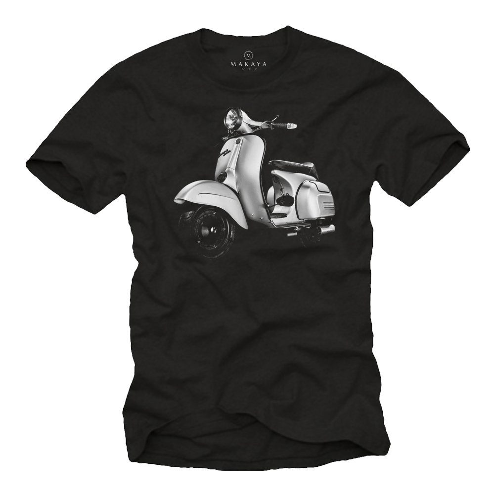 MAKAYA T-Shirt Herren Vintage Hippie Roller Motiv 60er 70er 80er Jahre Scooter Männer mit Druck