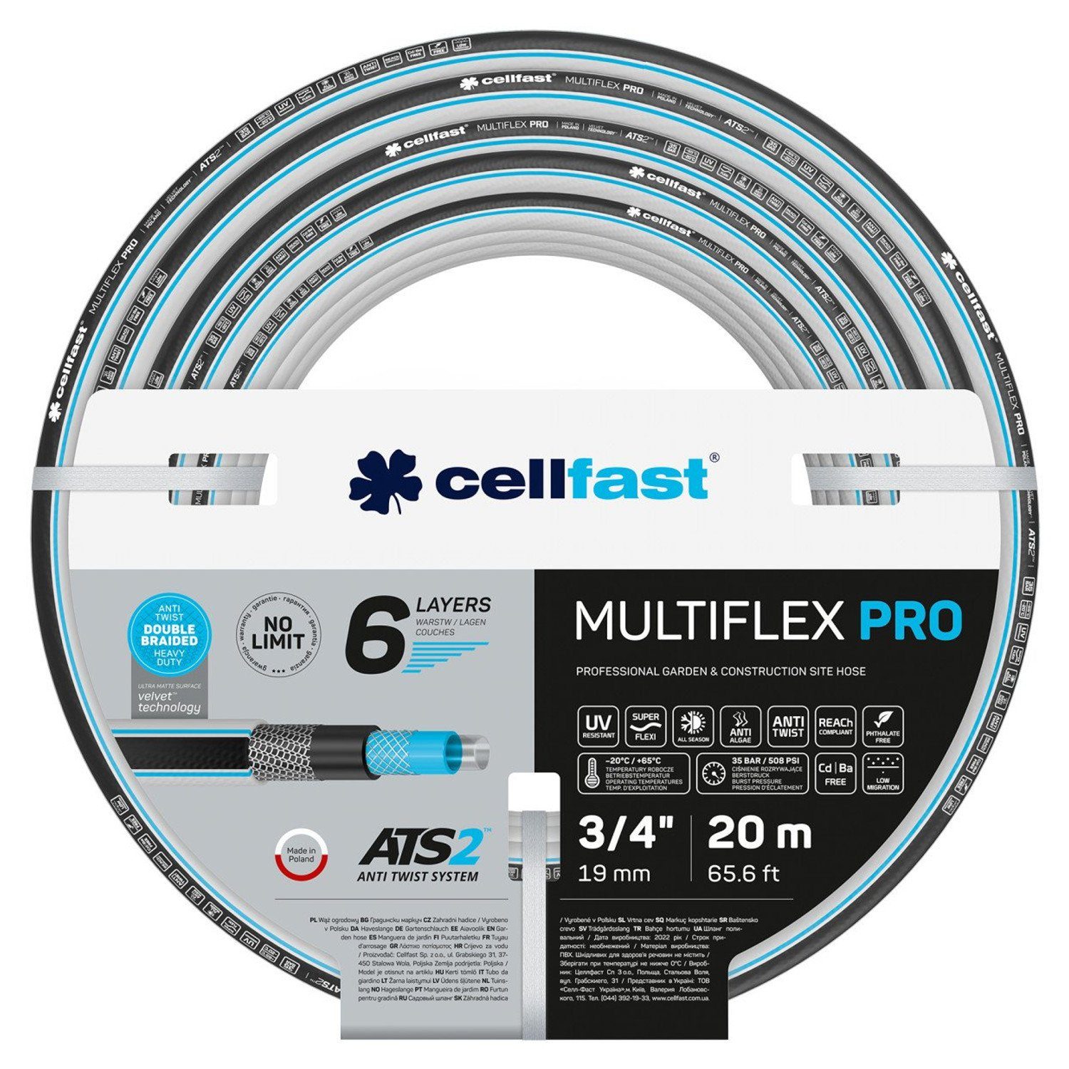 Cellfast Gartenschlauch 13-820/13-821, MULTIFLEX PRO ATS2 6-lagiger Gartenschlauch 3/4"