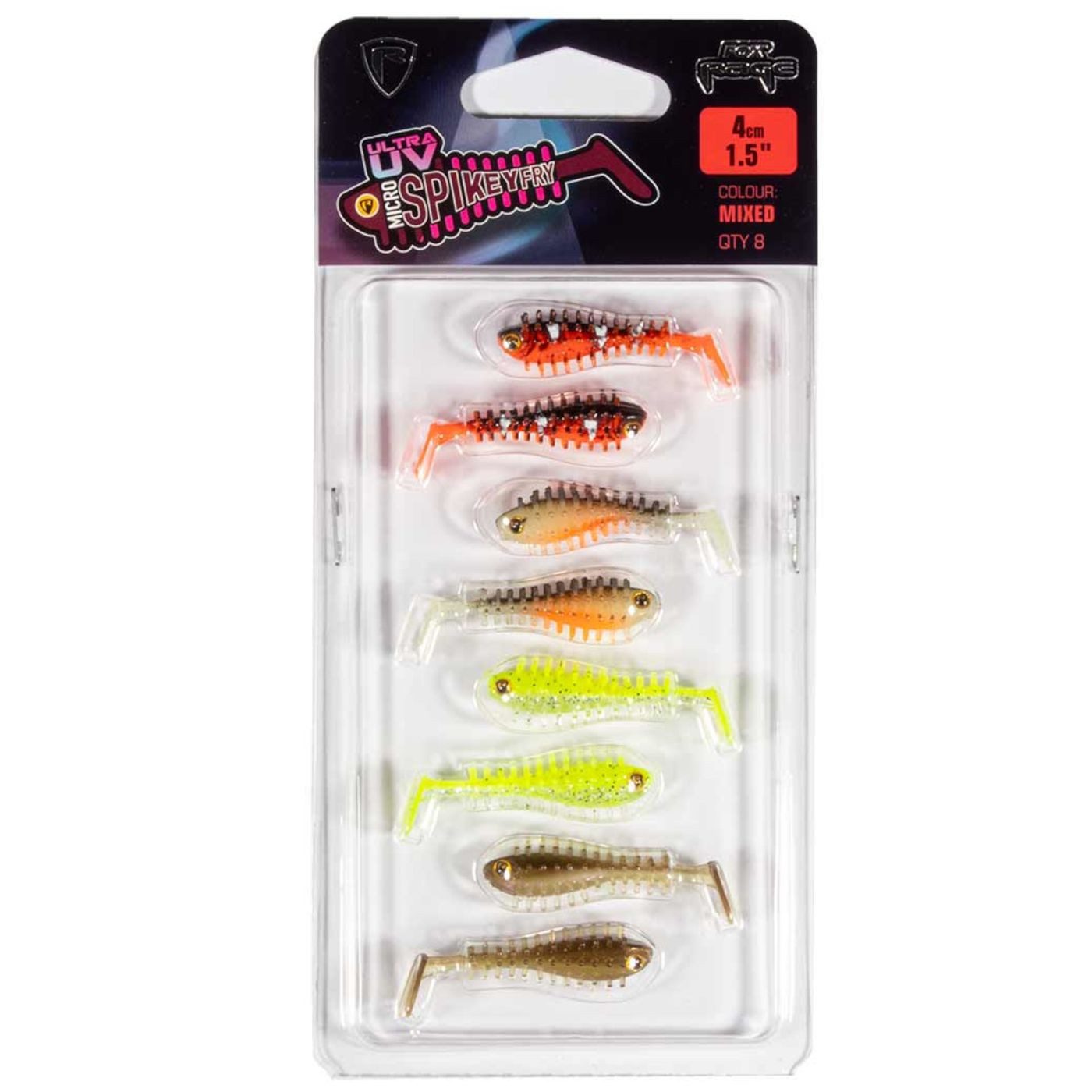 Kunstköder Fox Rage UV Micro Spikey Mixes Colour Lure Pack 4cm - 8 Gummifische