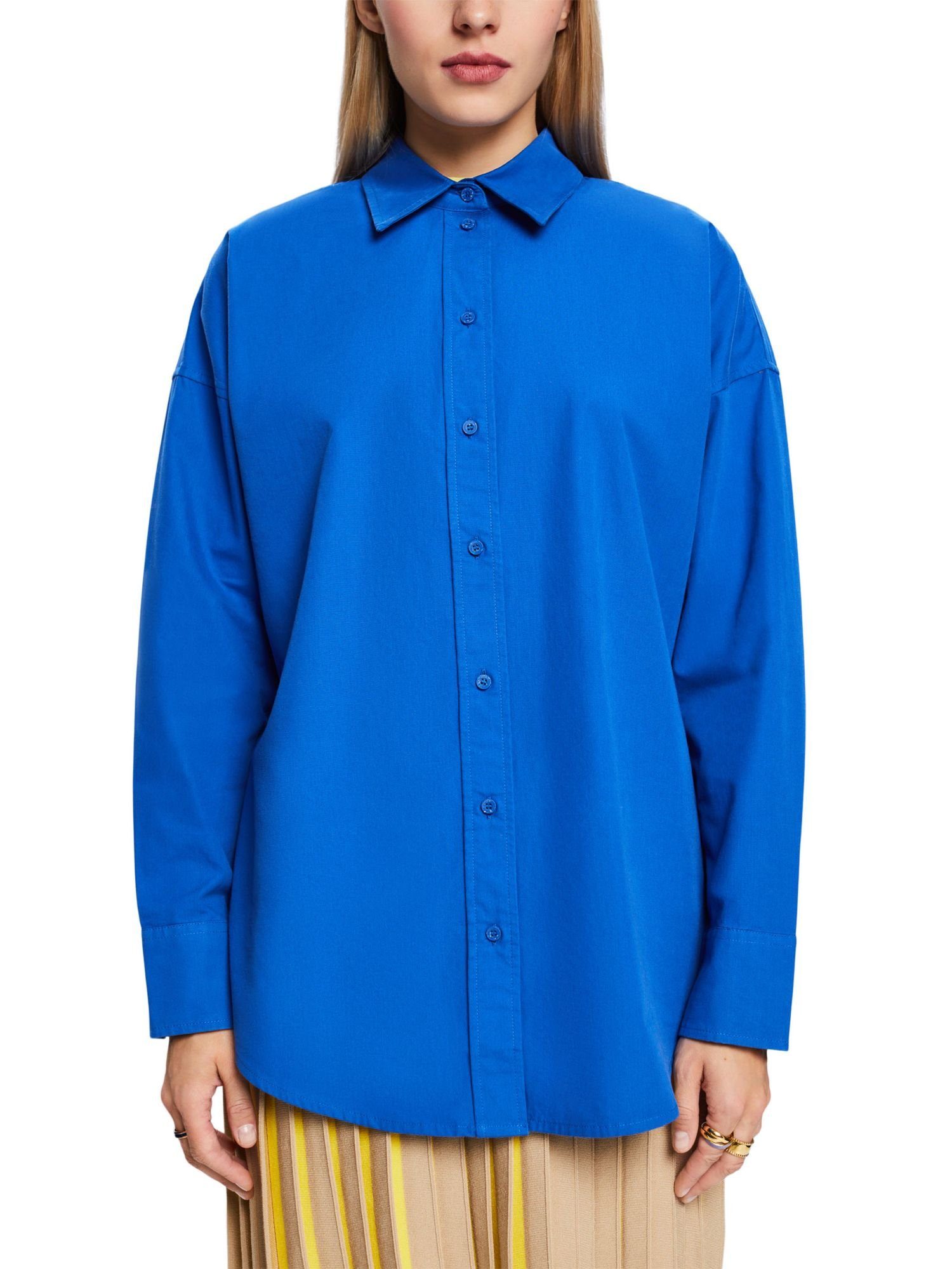 BRIGHT Esprit BLUE Baumwoll-Popeline aus Hemd Langarmbluse