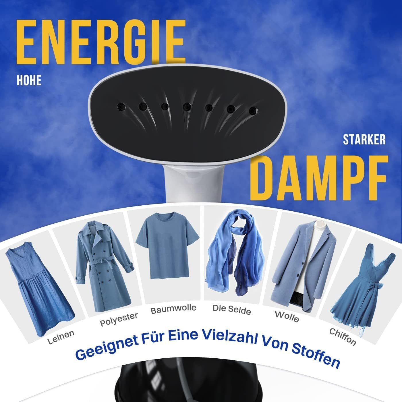 Rolipo Dampfglätter 1640W, 400ML Steamer - Dampfbürste, Faltenentferner, 1640 W, ampfbürste Faltenentferner, für Zuhause, Büro, Reisen, Weiß