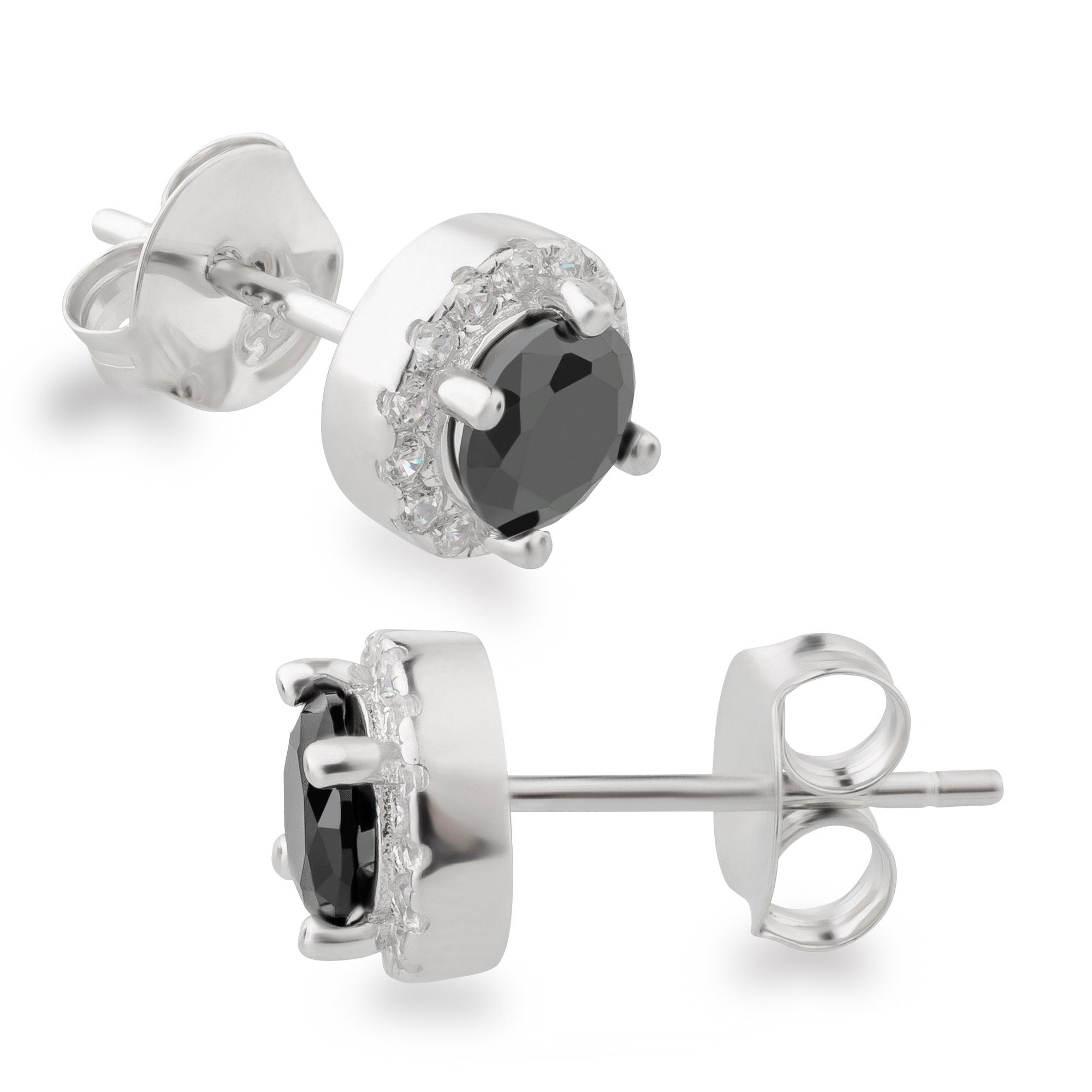 Schöner-SD Paar Ohrstecker 7mm rund, Silberohrringe, mit Zirkonia, 925 Silber Rhodium