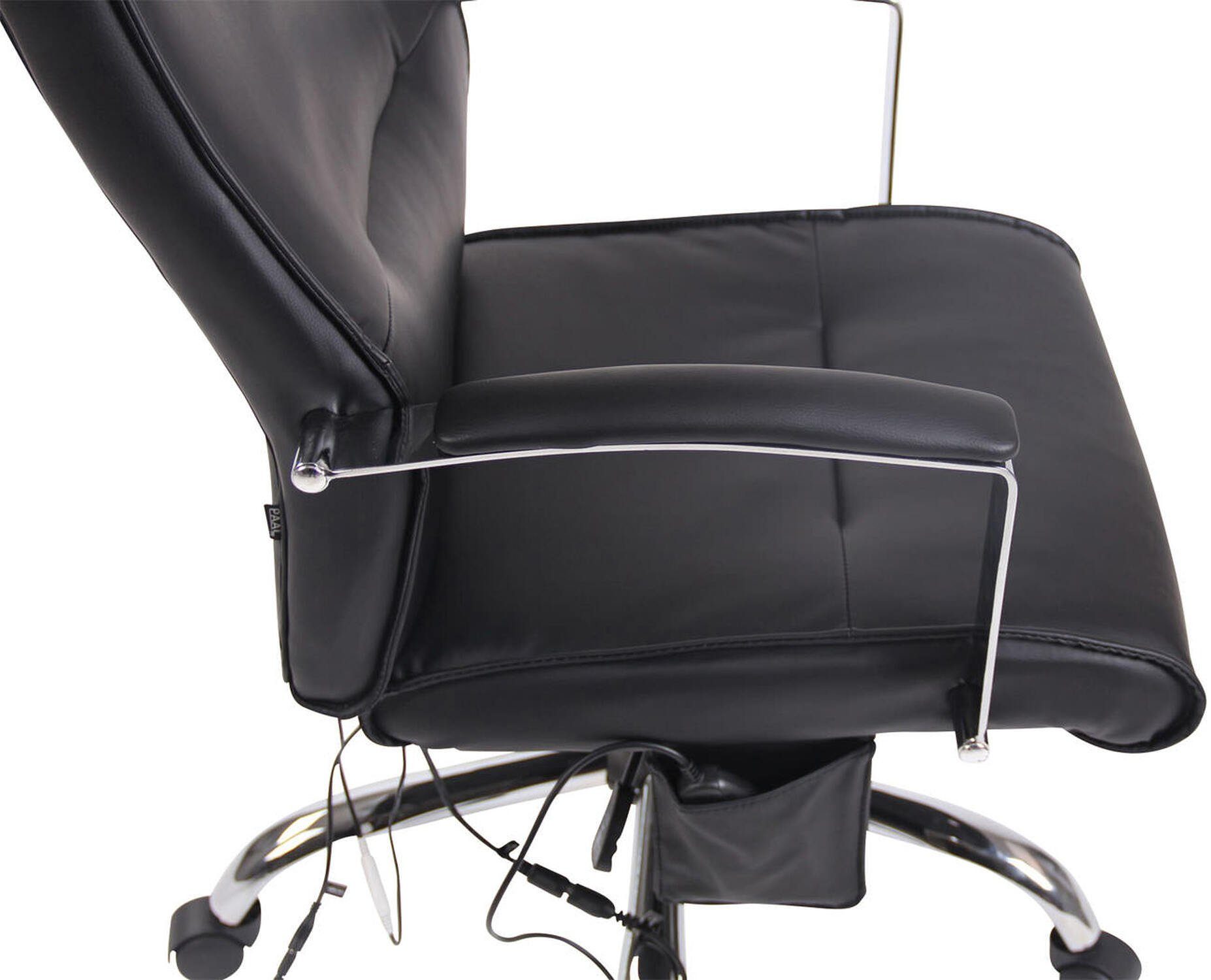 TPFLiving Bürostuhl Portofino mit (Schreibtischstuhl, Chefsessel, bequemer Rückenlehne chrom Sitz: Kunstleder schwarz Gestell: Bürostuhl Drehstuhl, XXL), und Metall - Massagefunktion