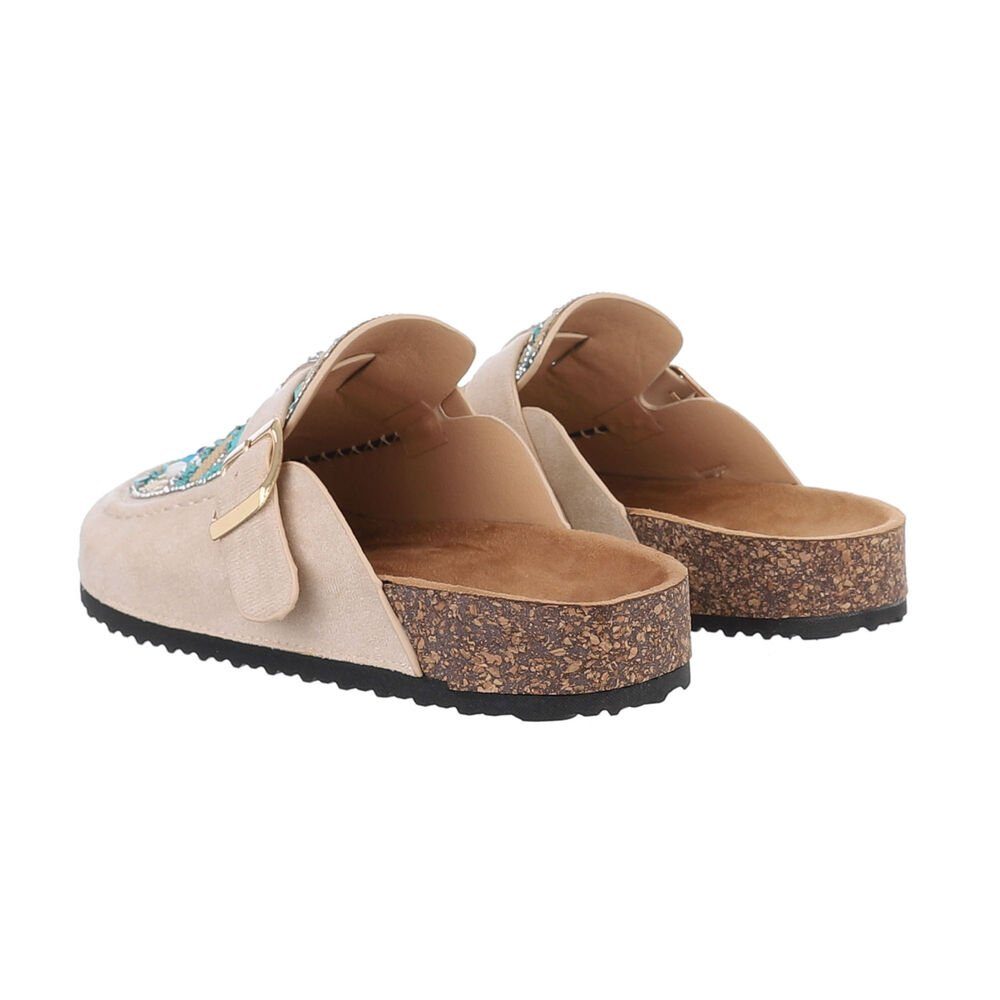 Ital-Design Damen Mules Freizeit Pantolette (85878279) Flach Pantoletten in Beige – Bild 3 von 4