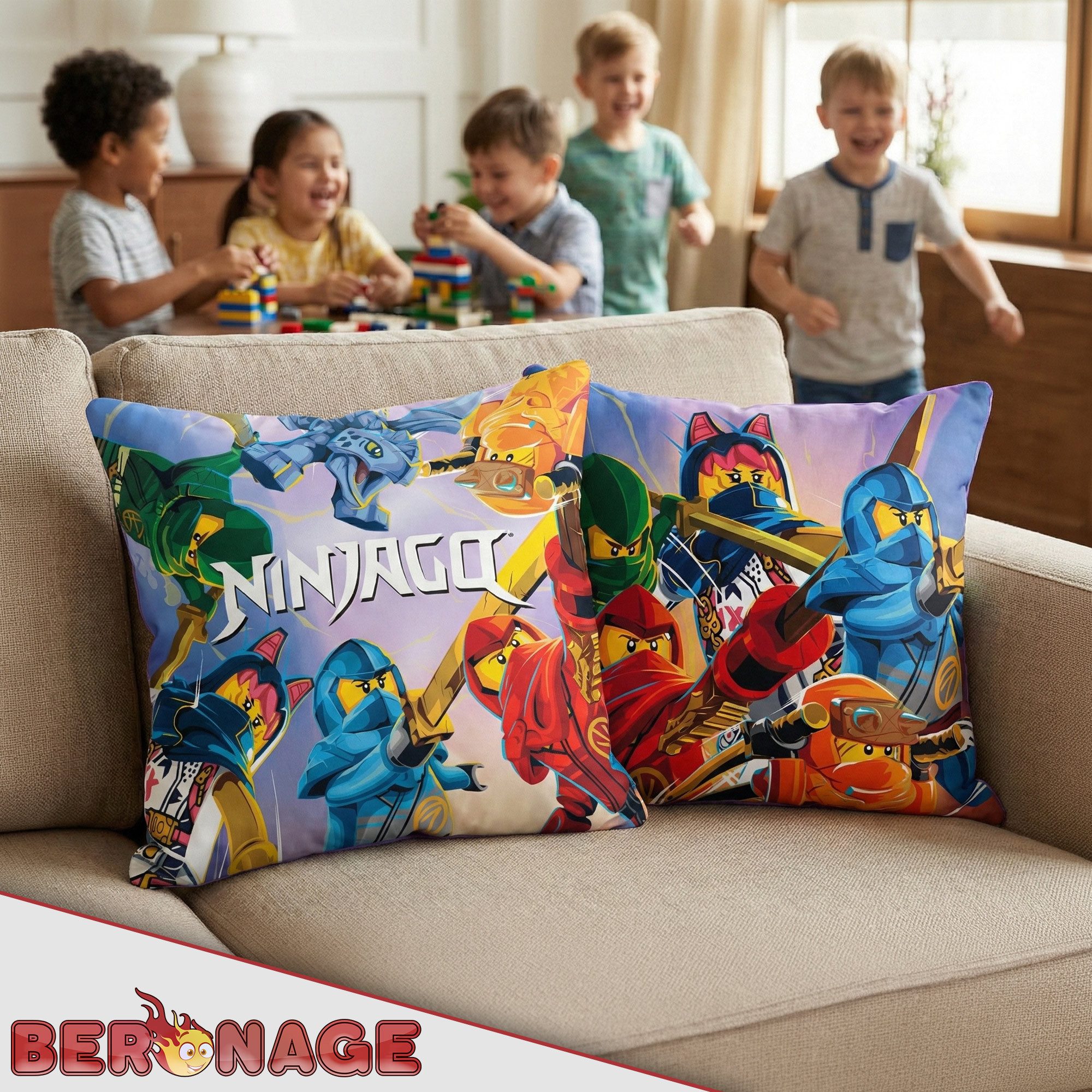 BERONAGE Dekokissen LEGO Ninjago Dragons Rising Kissen Final Battle 40x40 cm , passend zur Bettwäsche, ideal für Sofa, Couch, Bett, Auto, Camping – Bild 5 von 5