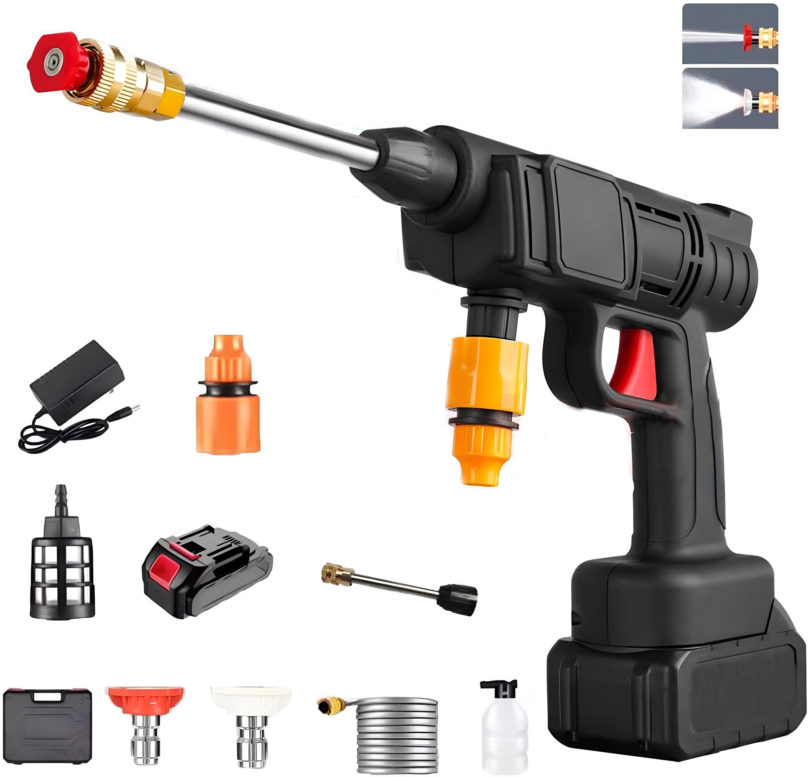 Athlix Akku-Hochdruckreiniger 6 in 1 Akku Hochdruckreiniger mit 2 Akkus, Hochdruck Reiniger, Druck max: 60 bar, Fördermenge max: 600 l/h, 60bar Arbeitsdruck, Druck 60 bar, Fördermenge 600 l/h