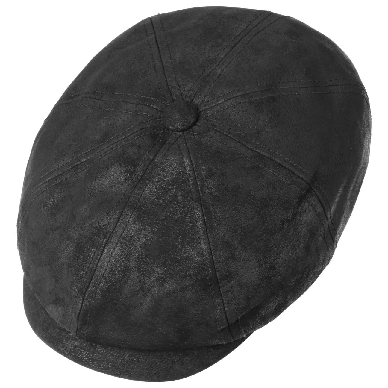 Stetson Flat Cap Vintageleder Schirm schwarz (1-St) mit