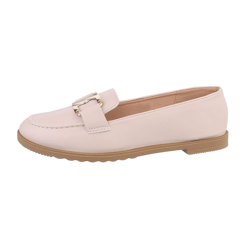 Ital-Design Damen Mokassins Freizeit Slipper (85697987) Blockabsatz Mokassins in Beige