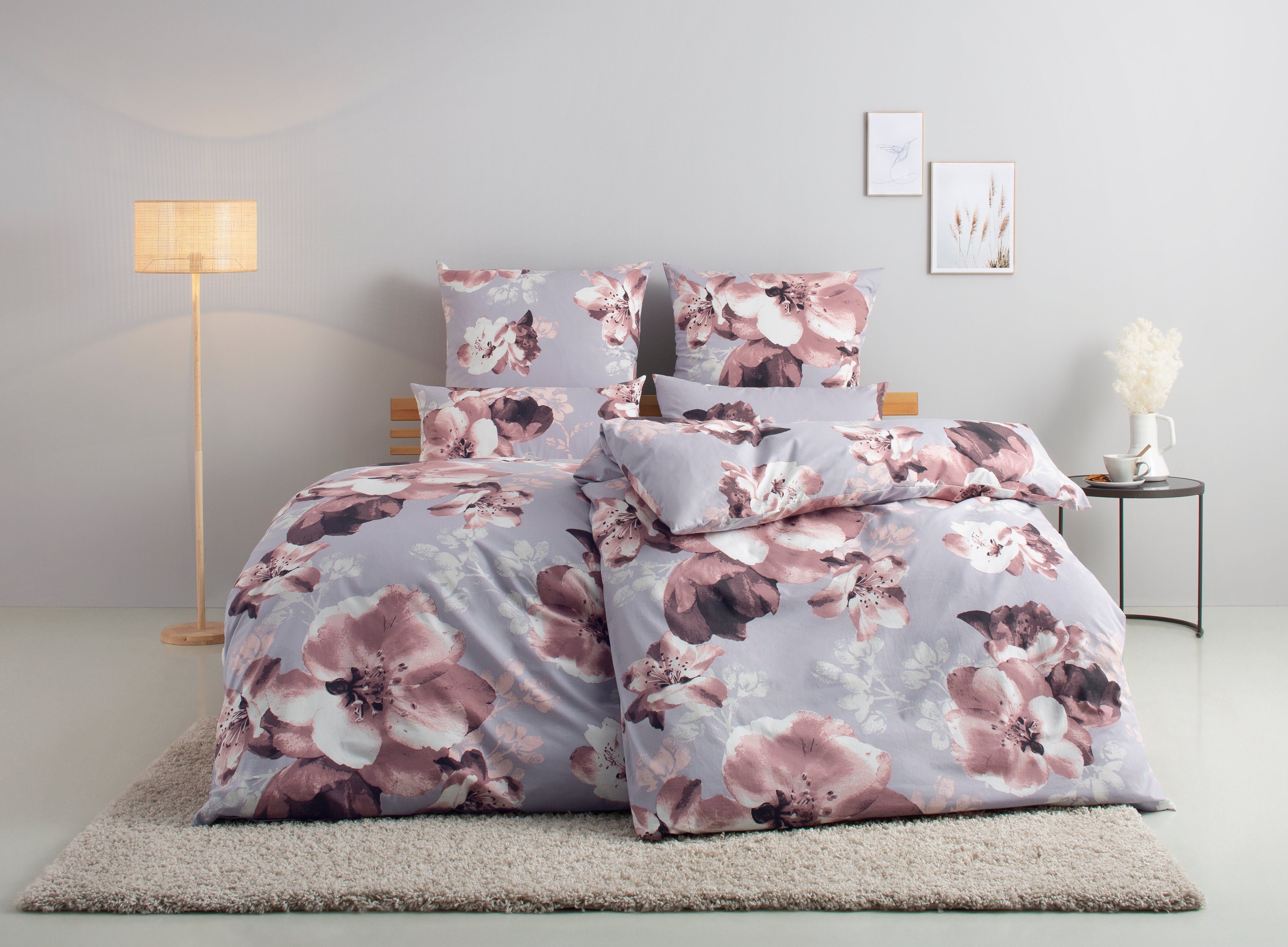 Bettwäsche Melina in Gr. 135x200 oder 155x220 cm, Home affaire, Renforcé, 2 teilig, Bettwäsche aus Baumwolle, florale Bettwäsche mit Reißverschluss grau