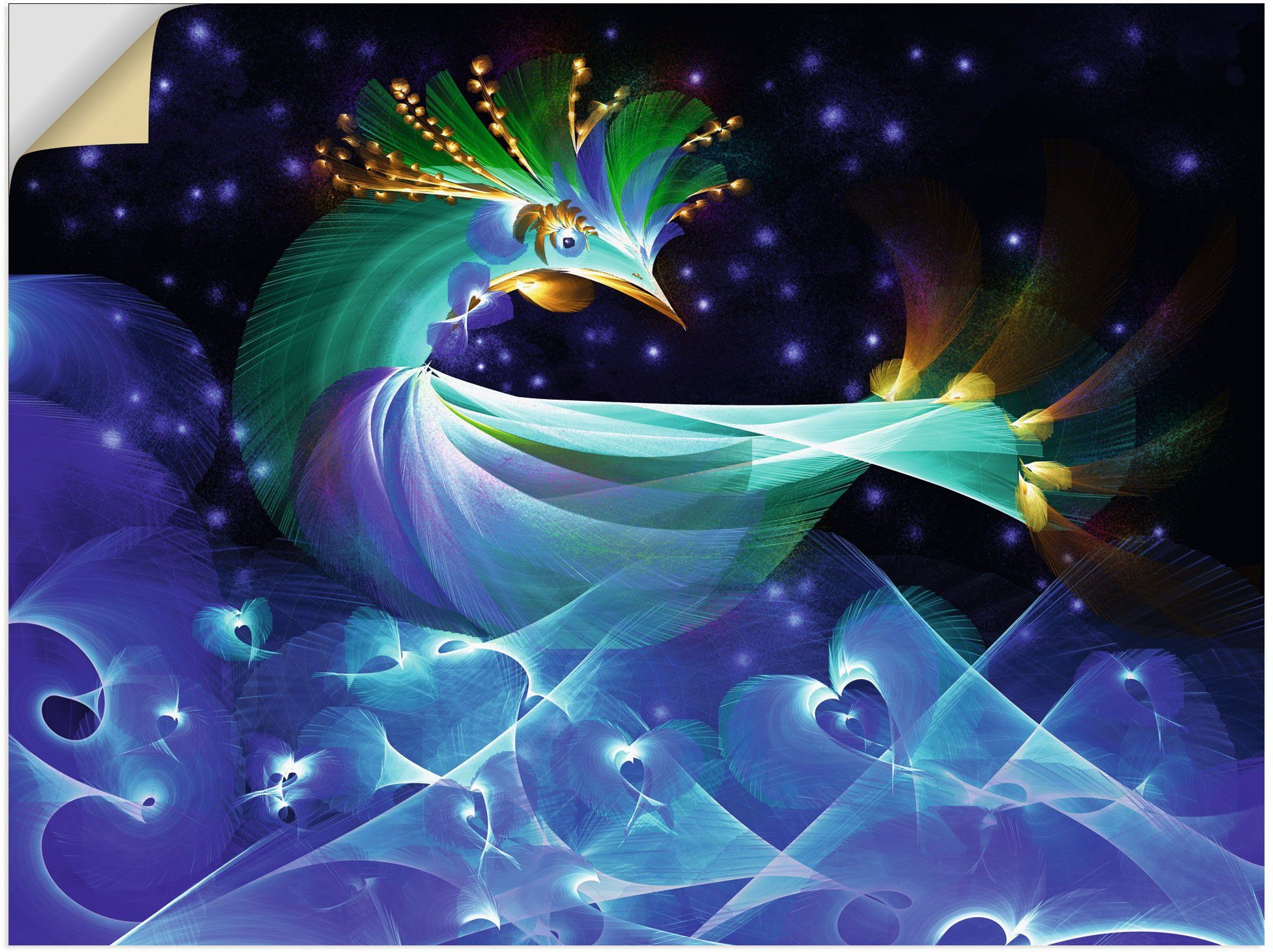 Artland Wandbild Zaubervogel im Meer der Herzen, Animal Fantasy (1 St), als Alubild, Leinwandbild, Wandaufkleber oder Poster in versch. Größen