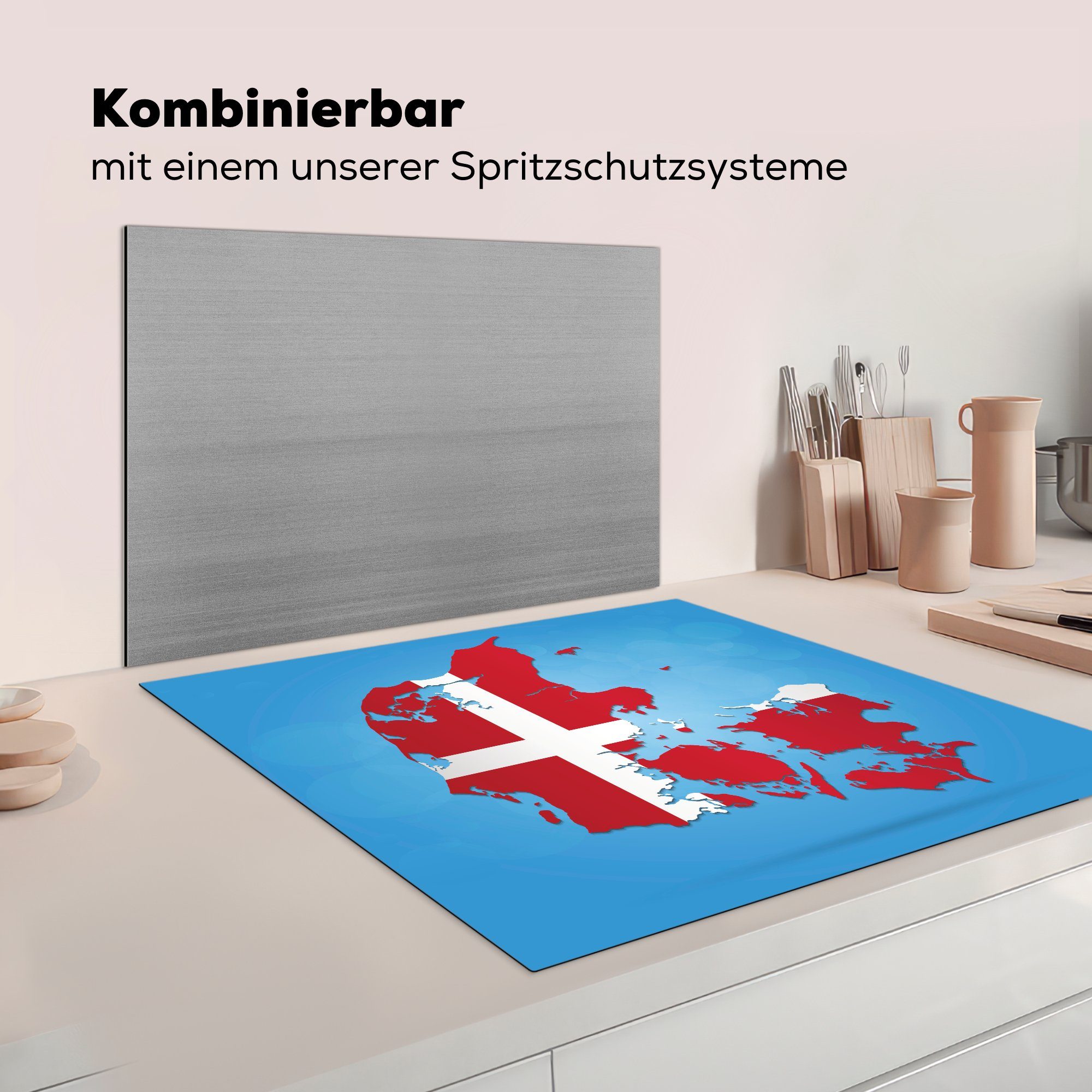 MuchoWow Herdblende-/Abdeckplatte Illustration von Ceranfeldabdeckung, 78x78 der tlg), in cm, Farben Vinyl, Arbeitsplatte den küche (1 Flagge, für Dänemark