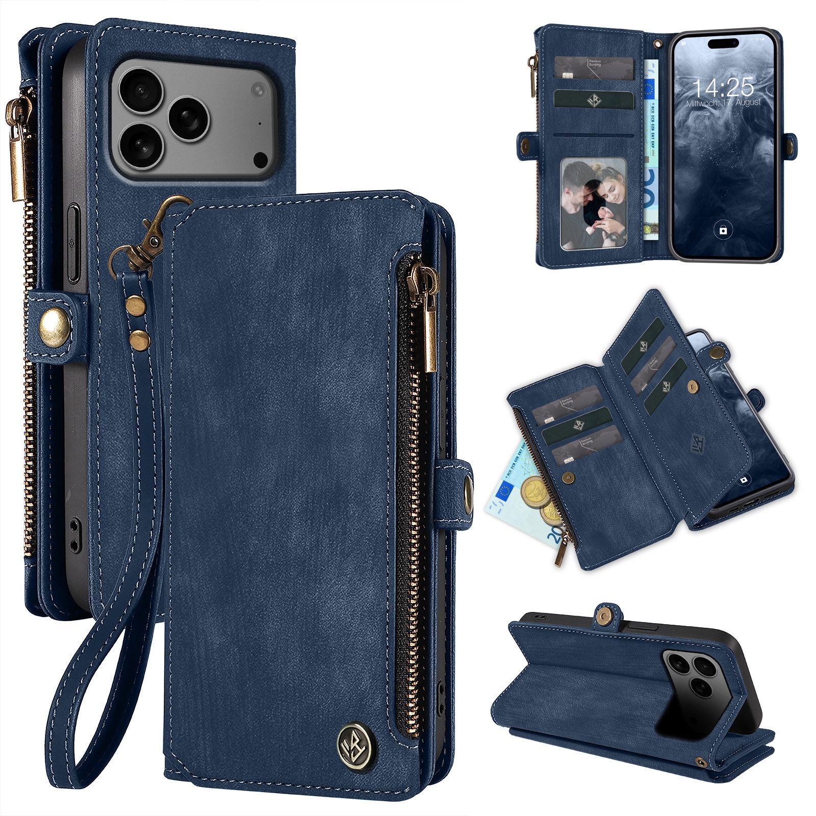 Tec-Expert Handyhülle Geldbörse Hülle mit RFID Schutz für Apple iPhone 17 Pro, Klapphülle Cover Case mit Kartenfach Geldfach Münzfach