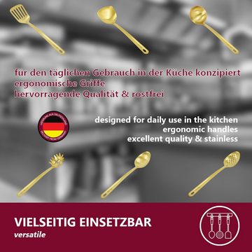 HOOZ Kochbesteck-Set 6-Teiliges Küchenutensilien Set Edelstahl goldfarben (Set, 6-tlg., rostfrei), Suppenkelle, Pfannenwender, Schaum-, Spaghetti-, Servierlöffel