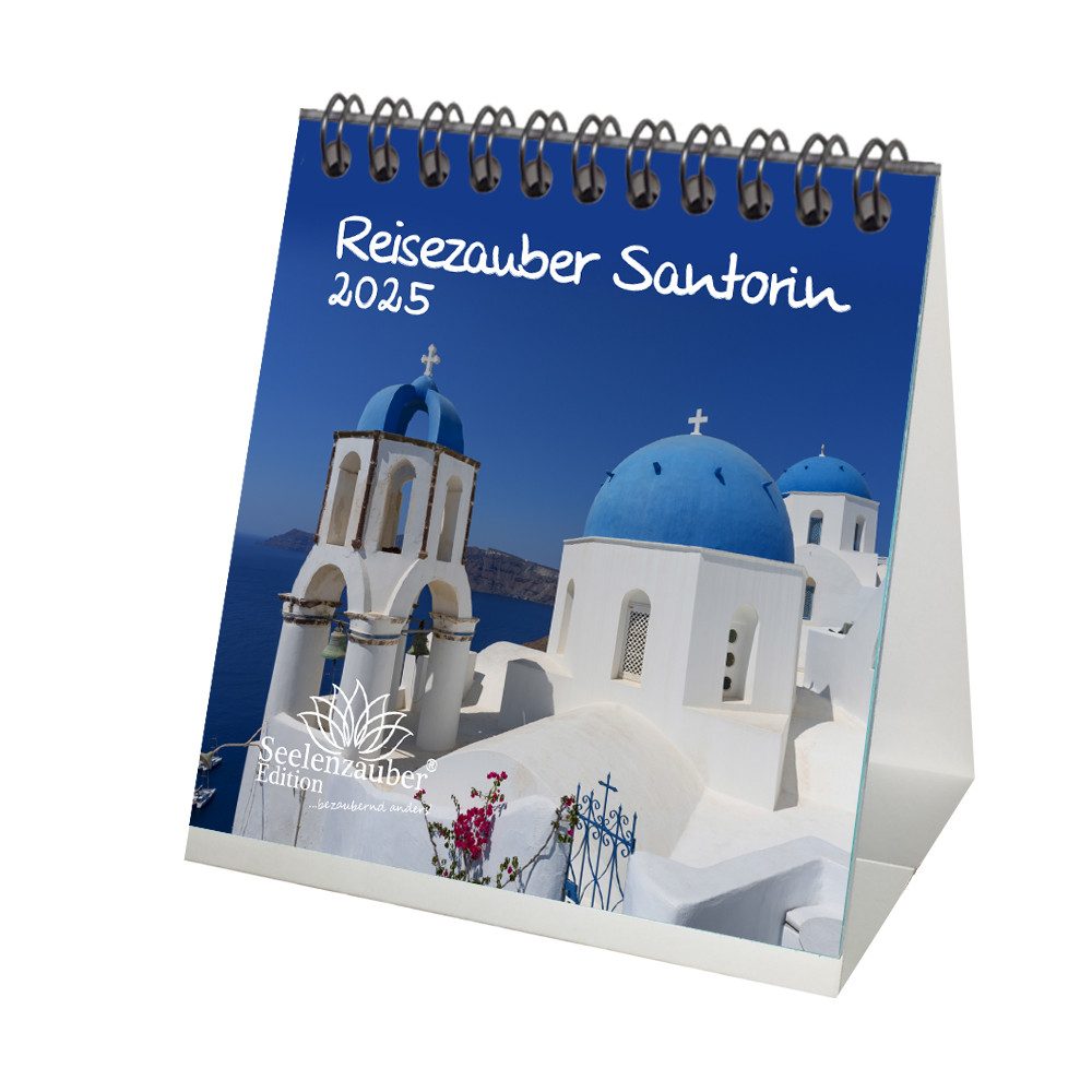 Seelenzauber Tischkalender Reisezauber Santorin Kalender für 2025 Format 10cm x 10cm Griechenland