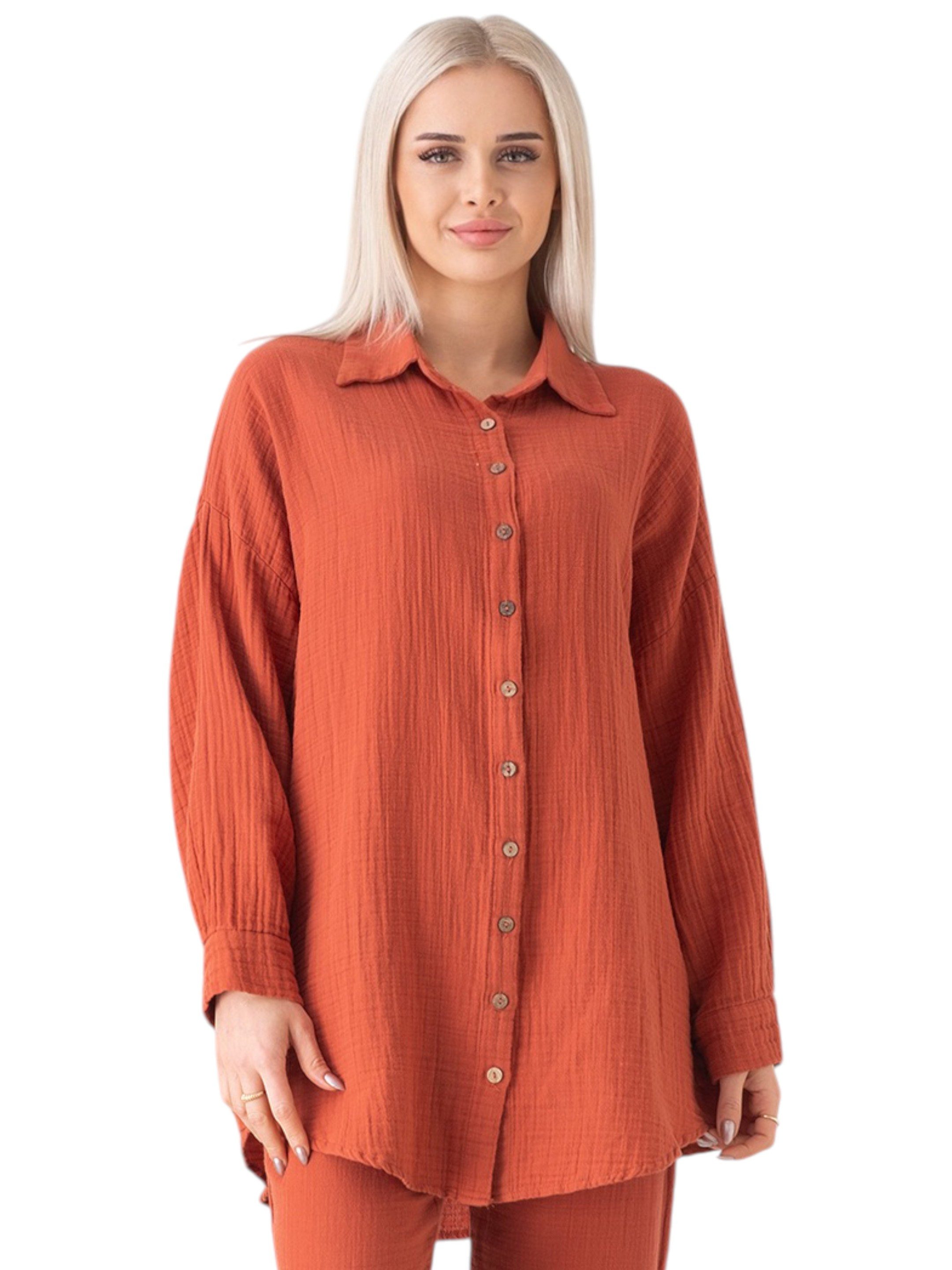 WENOR Hemdbluse Oversize Musselin Hemd 100 % Baumwolle, Kokosknöpfe, Einheitsgröße