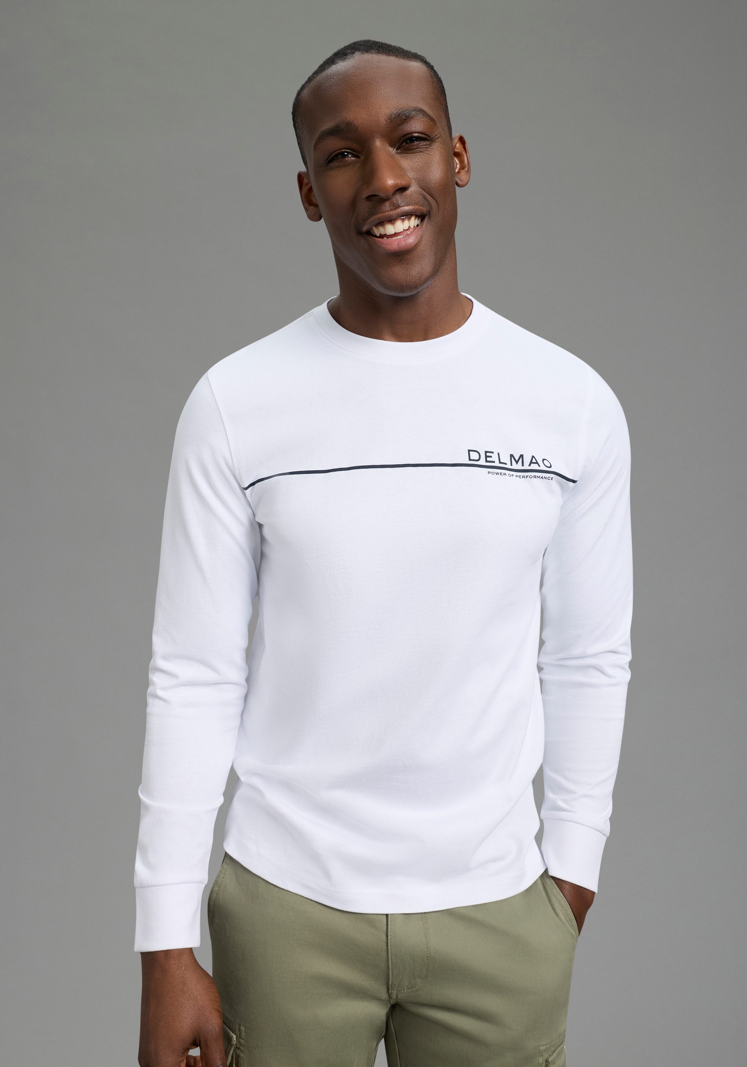 DELMAO Rundhalsshirt Neue Kollektion casual Stil, langarm, schmale Passform, mit Print