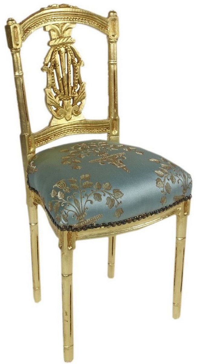 Casa Padrino Besucherstuhl Barock Damen Stuhl mit elegantem Muster Türkis / Gold 40 x 35 x H. 85 cm - Handgefertigter Antik Stil Stuhl - Barock Möbel