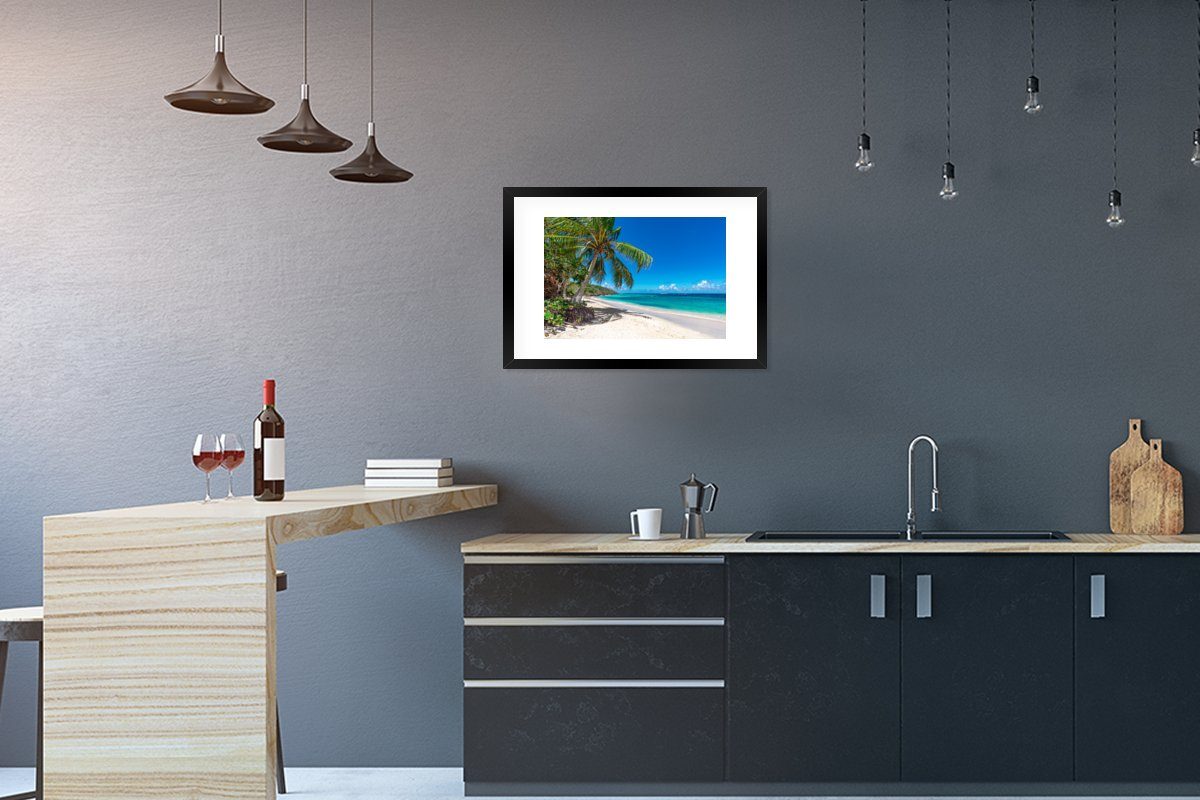MuchoWow Poster Strand - Meer - Tropisch, (1 St), mit Rahmen, Kunstdruck, Gerahmtes Poster, Schwarzem Bilderrahmen