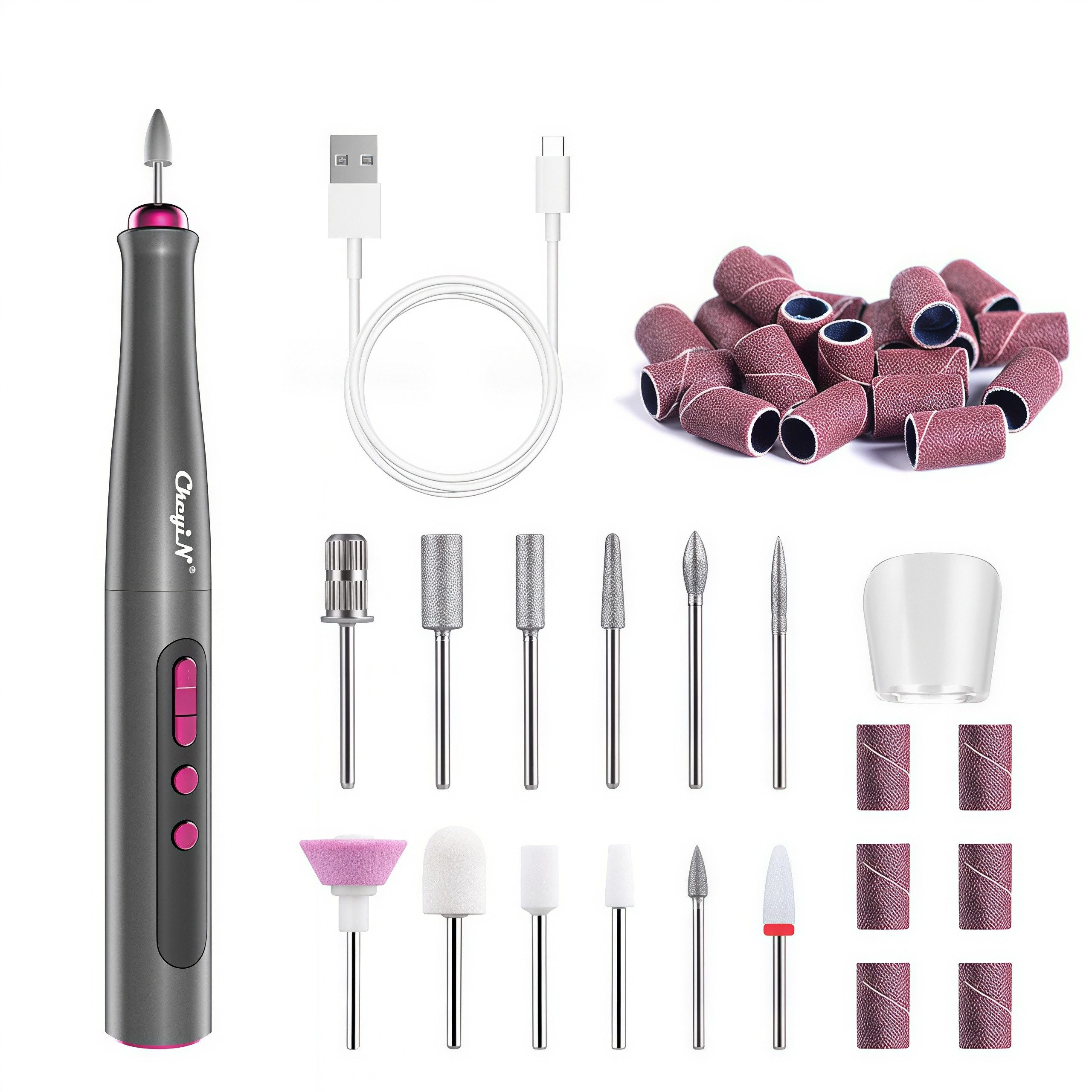 CkeyiN Maniküre-Pediküre-Set 12 in 1 Professionell elektrischer Nagelfräser 20000 U/min Nagelfräser, 12-tlg., 5 Geschwindigkeiten Digitalanzeige Elektrisches Nagelpflegegerät