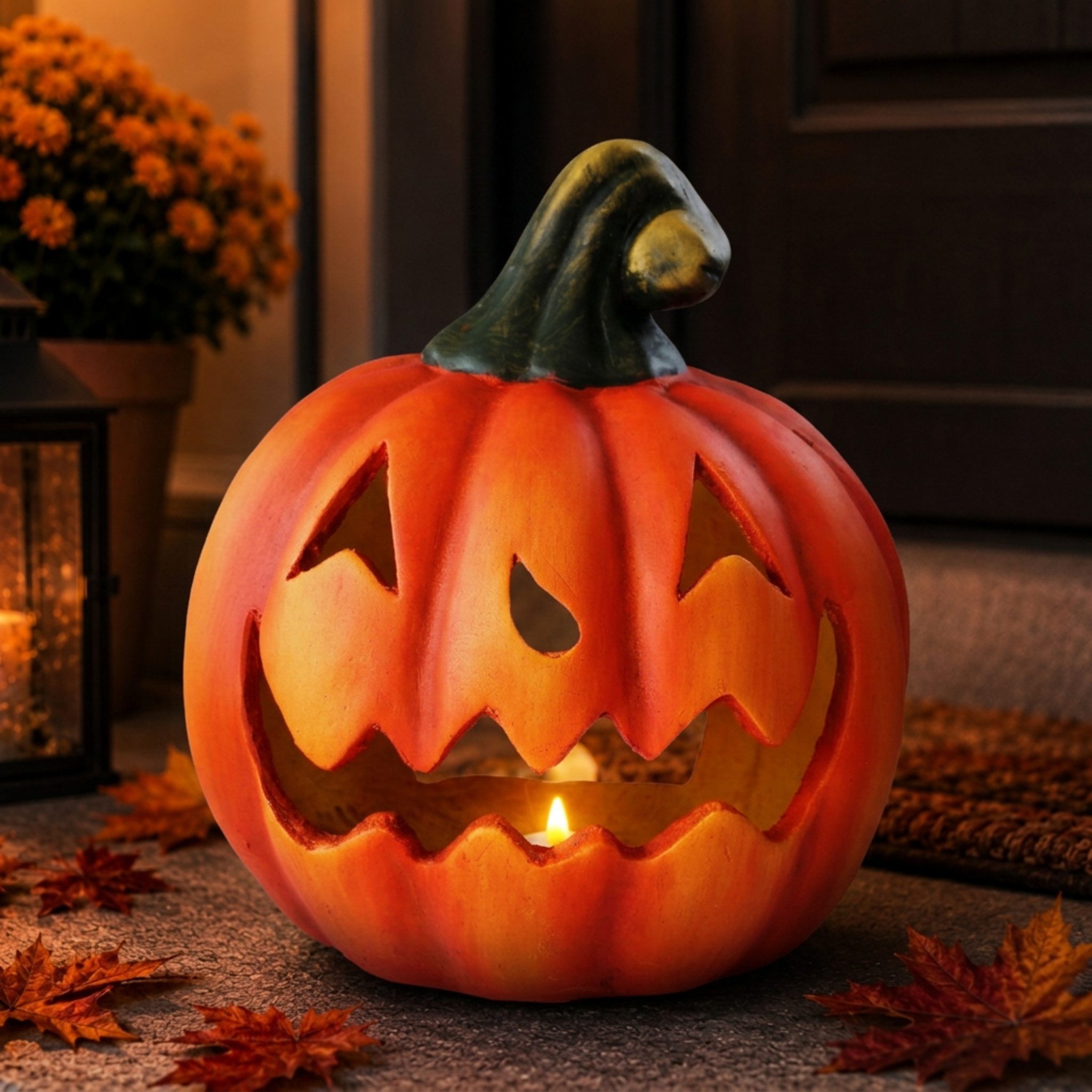 matches21 HOME & HOBBY Dekofigur XXL Kürbis-Laterne mit LED Halloween-Deko Windlicht in 26x23 cm (1 St), Großer Jack-O-Lantern Deko-Kürbis als innen außen Herbst-Deko