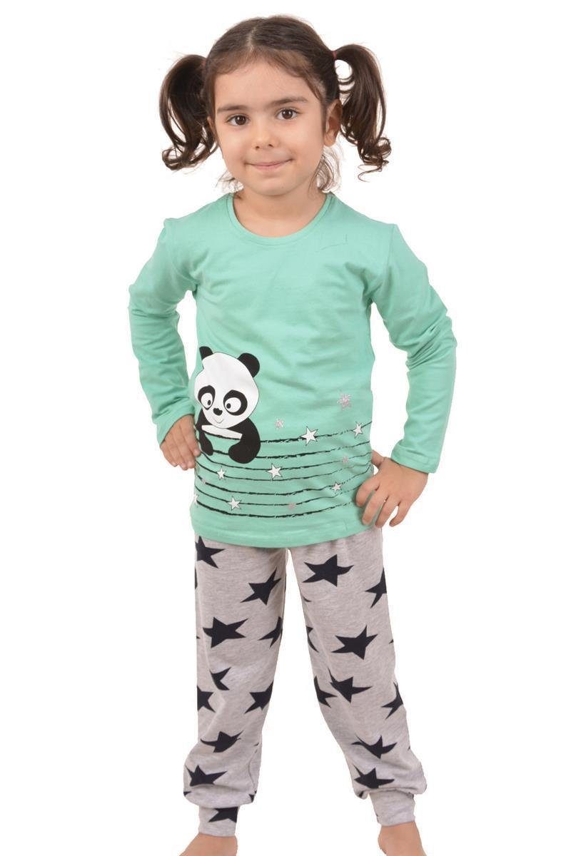 LOREZA Pyjama Mädchen Pyjama Set langarm Panda Schlafanzug Hausanzug Baumwolle (Set, 2 tlg)