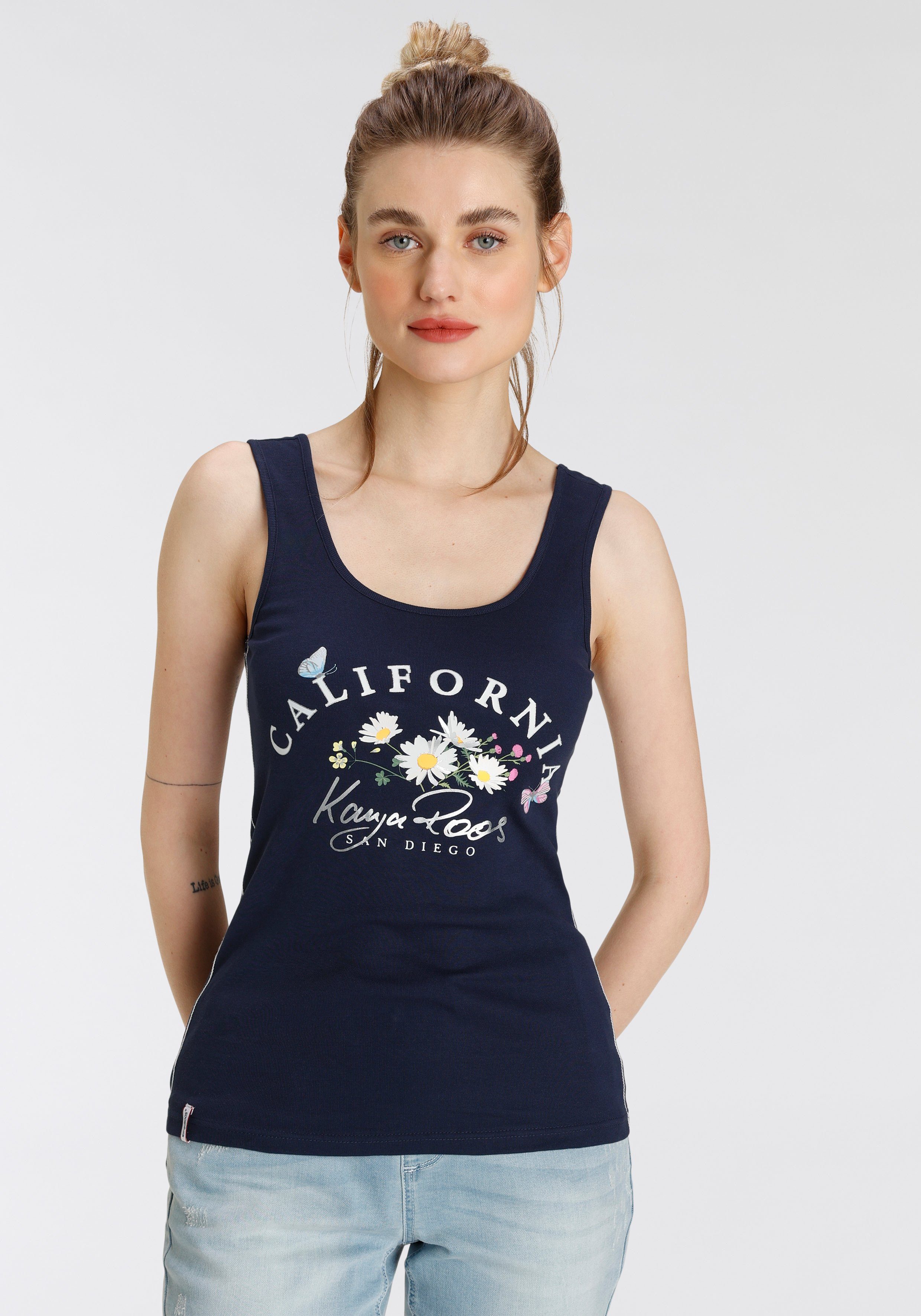 KangaROOS Tanktop mit geblümten Logodruck & Kontrastnähten - NEUE KOLLEKTION