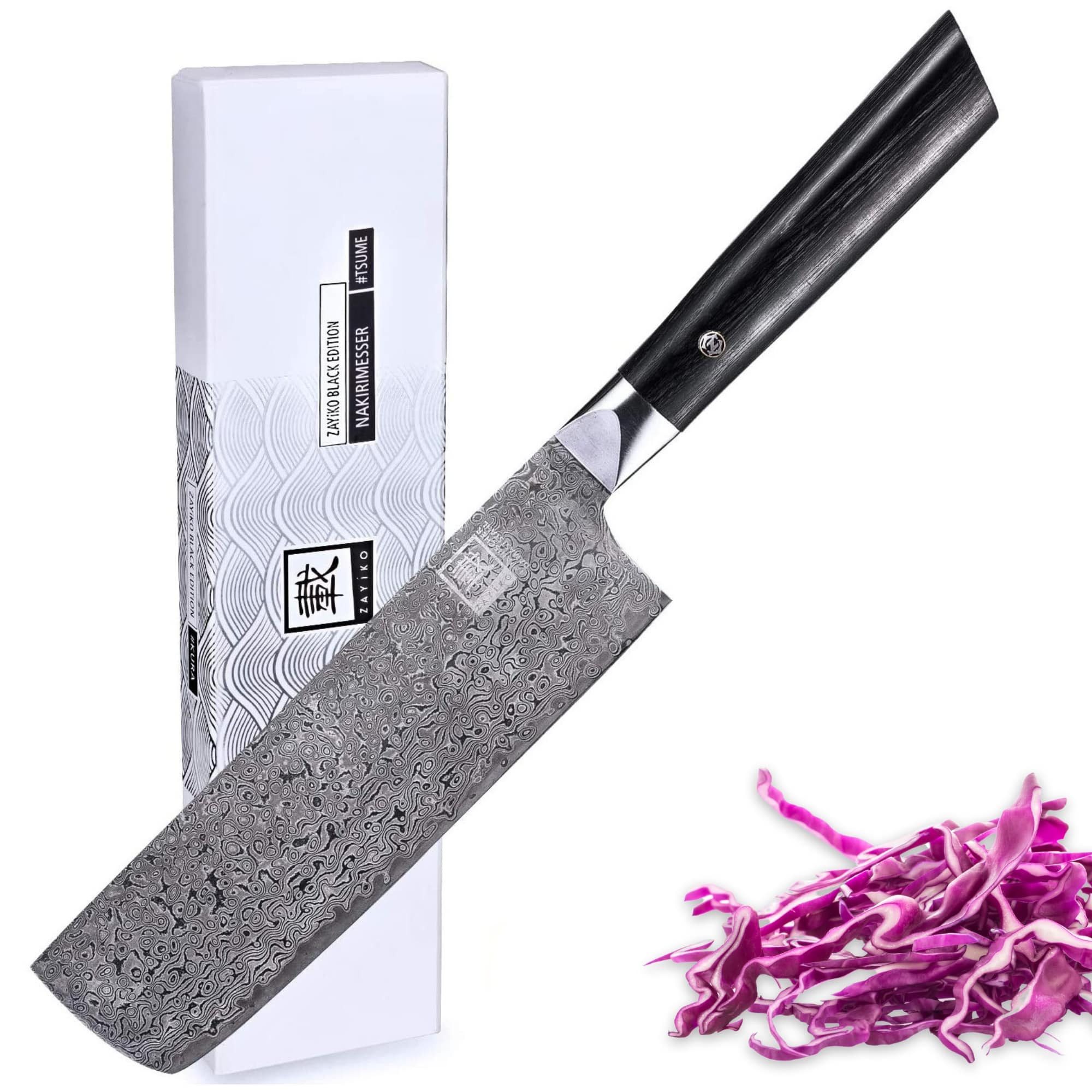 OTTO Asiamesser Black Edition Nakiri Messer I 18,5cm Klinge I dunkler Damast I Pakkaho, dunkler Damaststahl