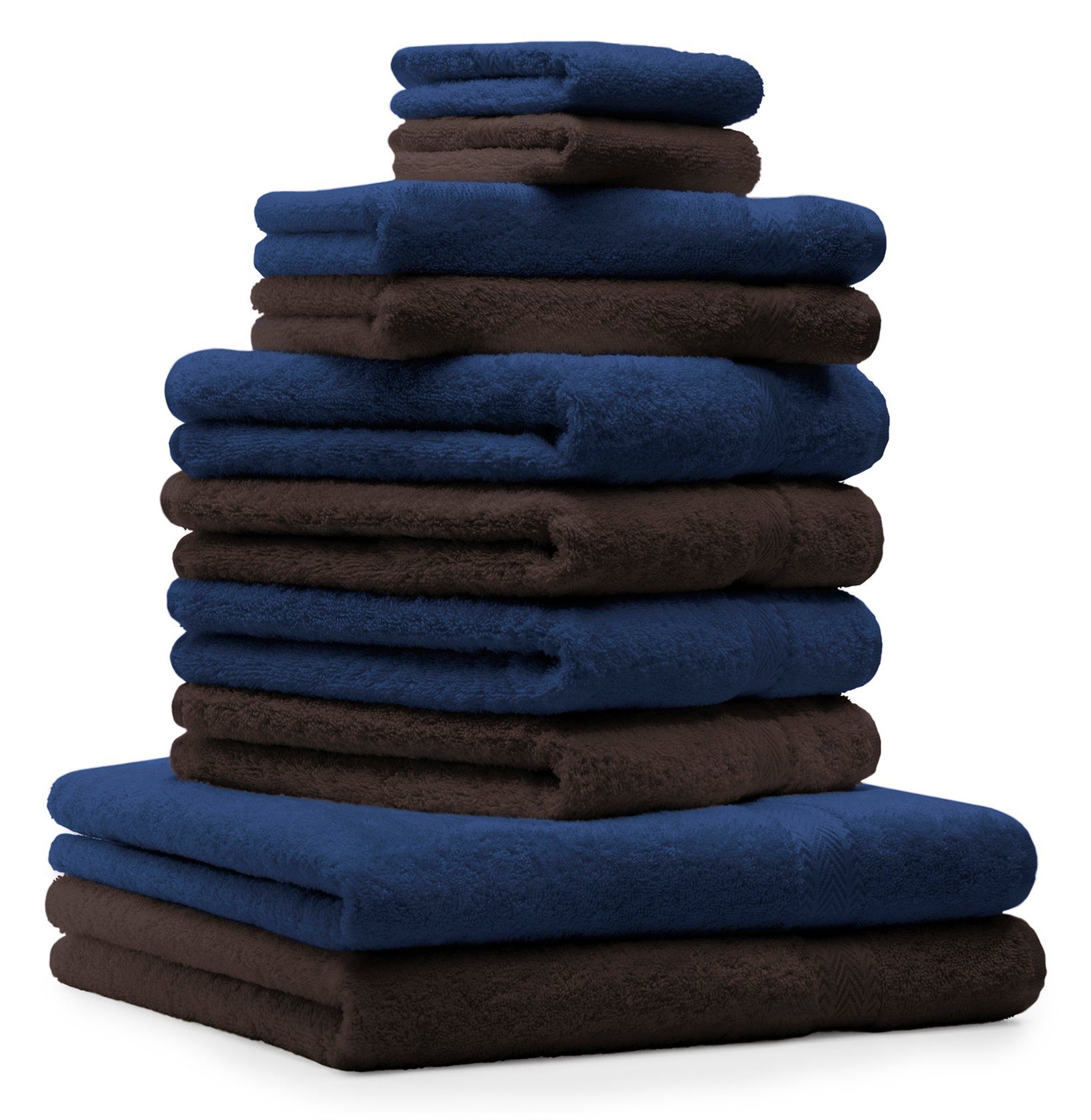 Betz Handtuch Set 10-TLG. Handtücher-Set Classic Farbe dunkelblau und Dunkelbraun, 100% Baumwolle | Handtuch-Sets
