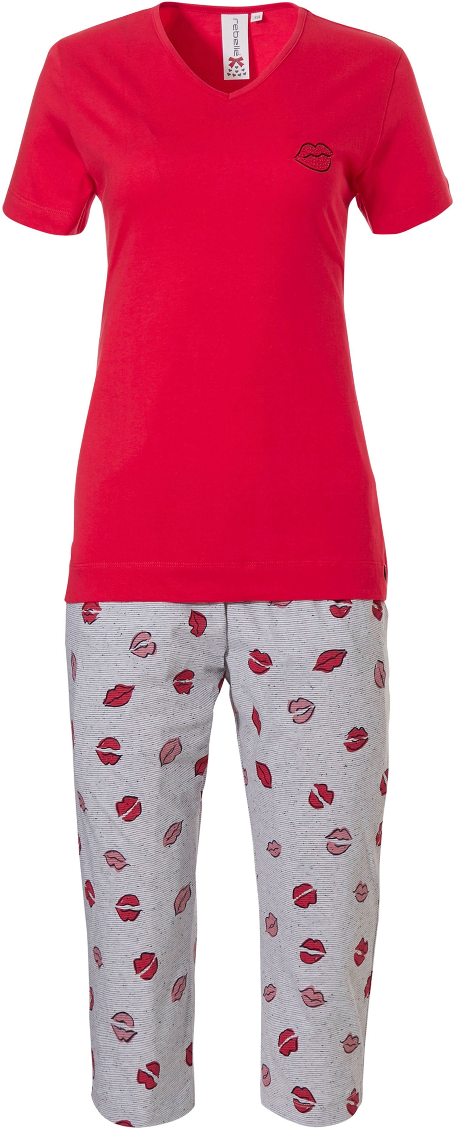 Rebelle Pyjama Rebelle Damen Schlafanzug mit Caprihose (2 tlg) Modisch mit  Caprihose
